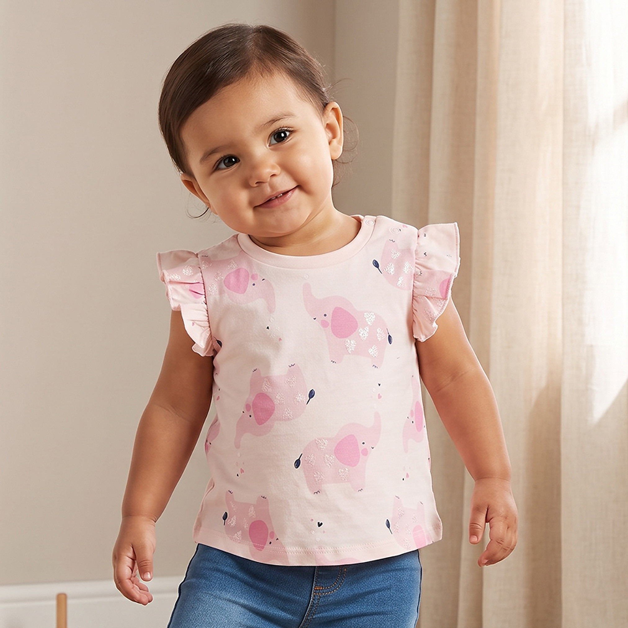 تيشيرت بياقة ضيقة وأكمام قصيرة وطبعات من جونيورز-baby-girls-clothing-tshirts-image-1