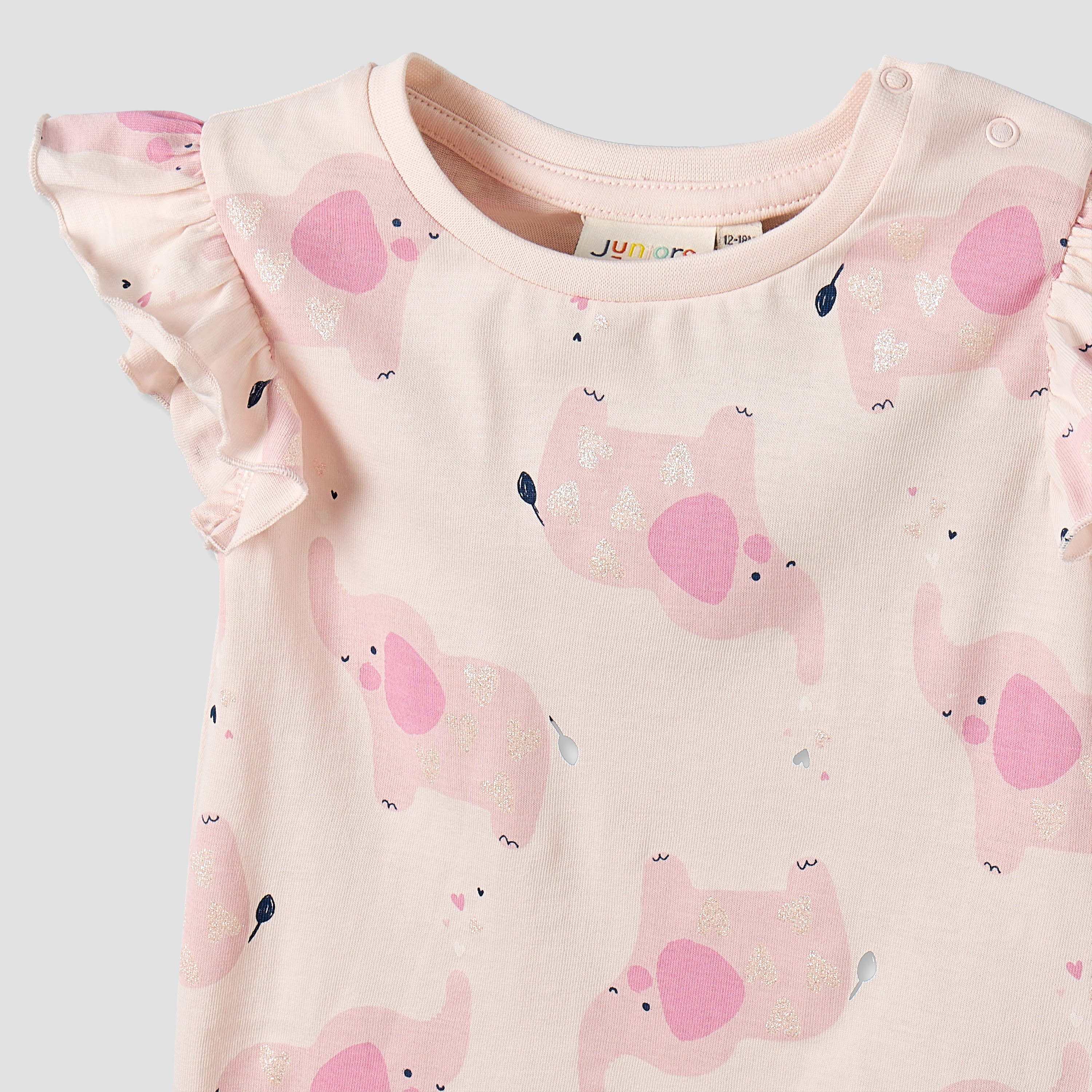 Juniors Round Neck Short Sleeves T-shirt with Elephant Print-baby-girls-clothing-tshirts-image-3
