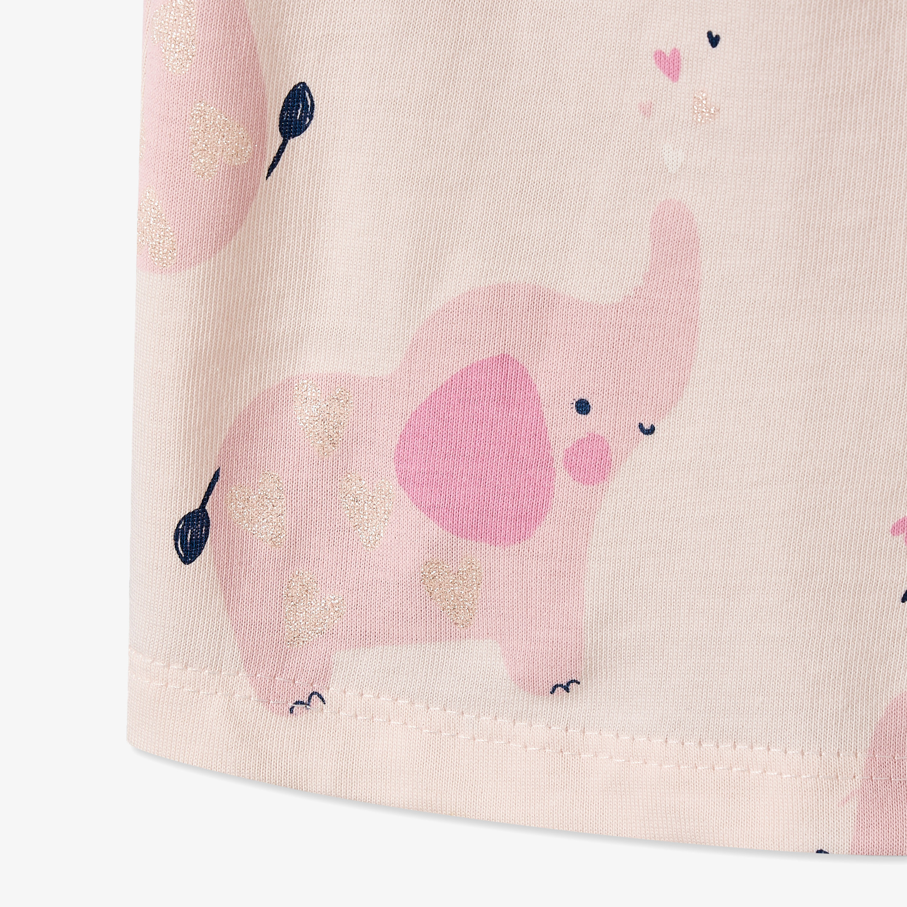 Juniors Round Neck Short Sleeves T-shirt with Elephant Print-baby-girls-clothing-tshirts-image-4