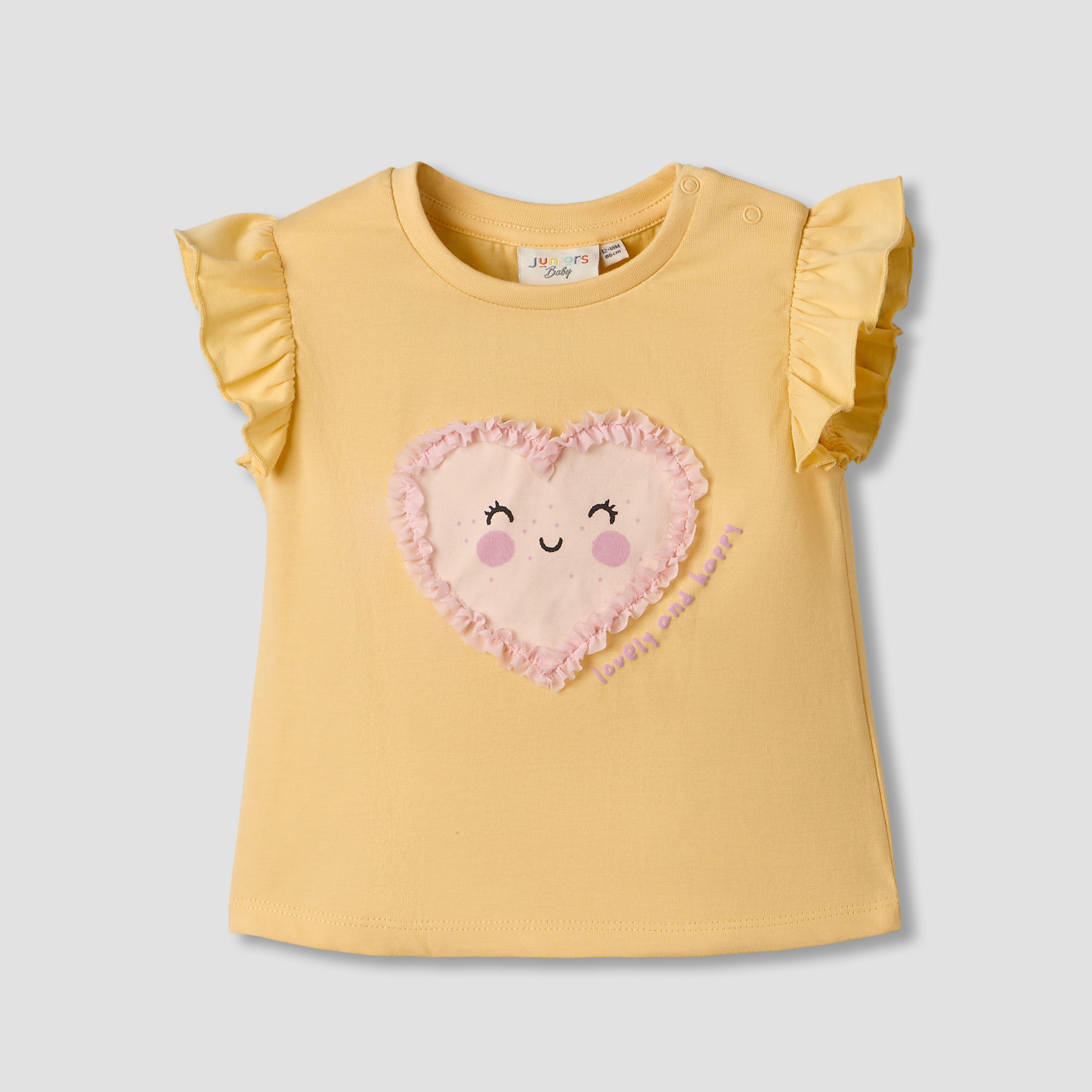 Juniors Crew Neck Ruffle Sleeves T-shirt with Heart Applique-baby-girls-clothing-tshirts-image-2