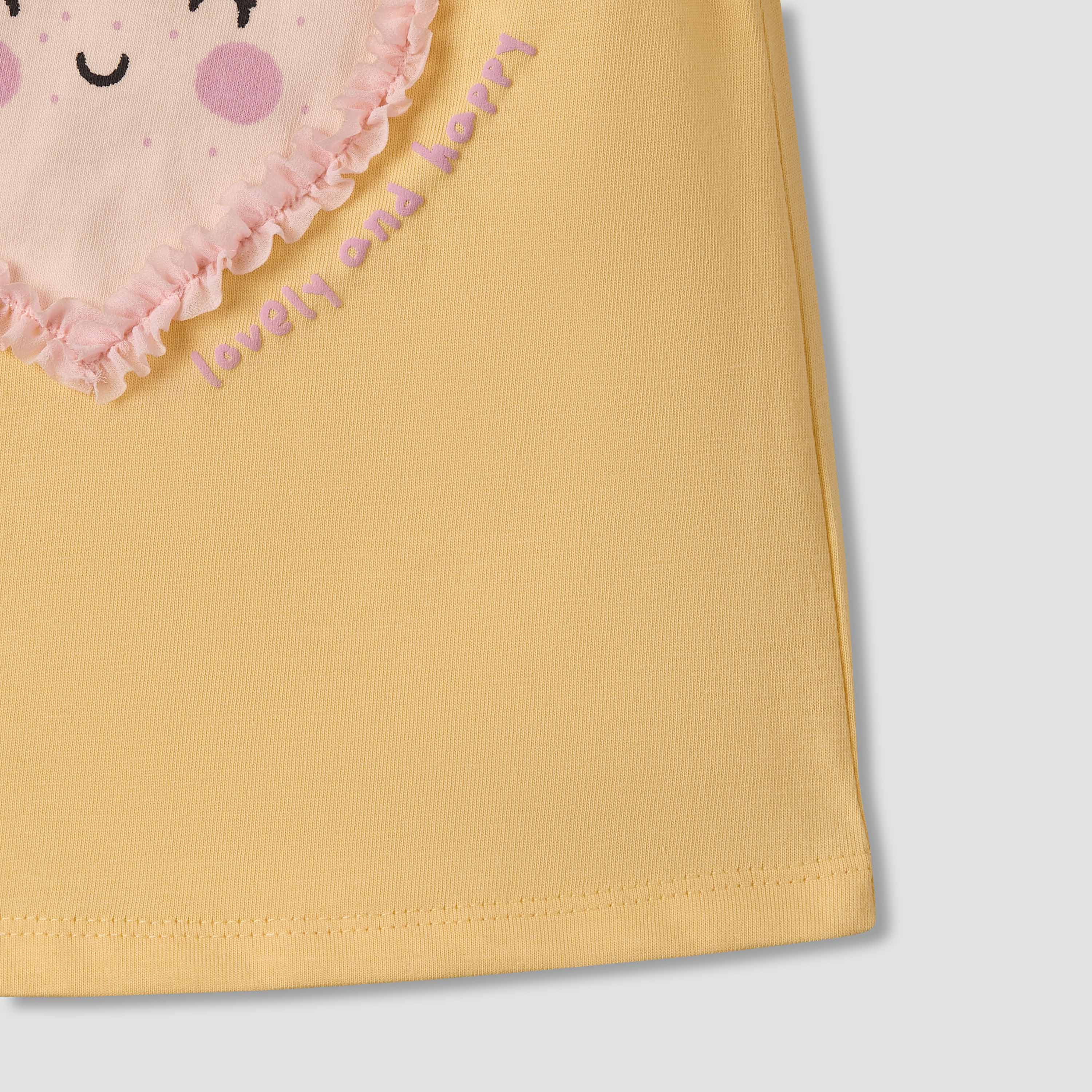 Juniors Crew Neck Ruffle Sleeves T-shirt with Heart Applique-baby-girls-clothing-tshirts-image-5