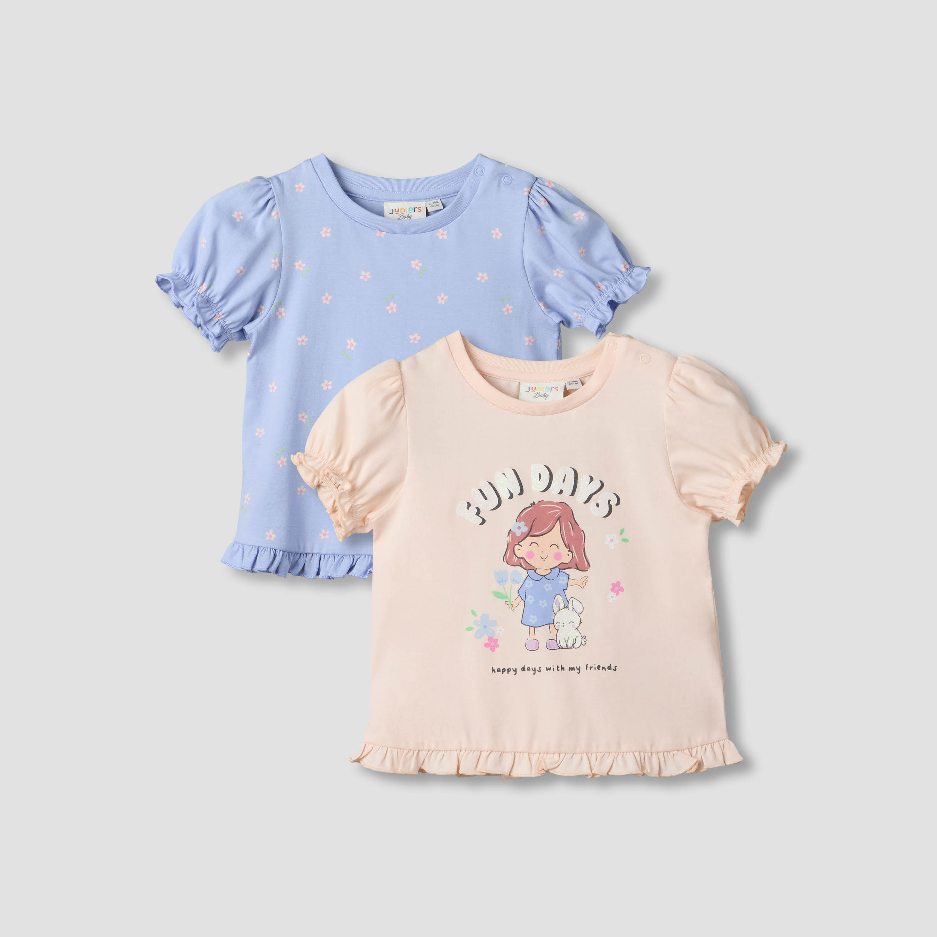 Pack of 2 Juniors Crew Neck Short Sleeves T-shirt with Prints-baby-girls-clothing-tshirts-image-1