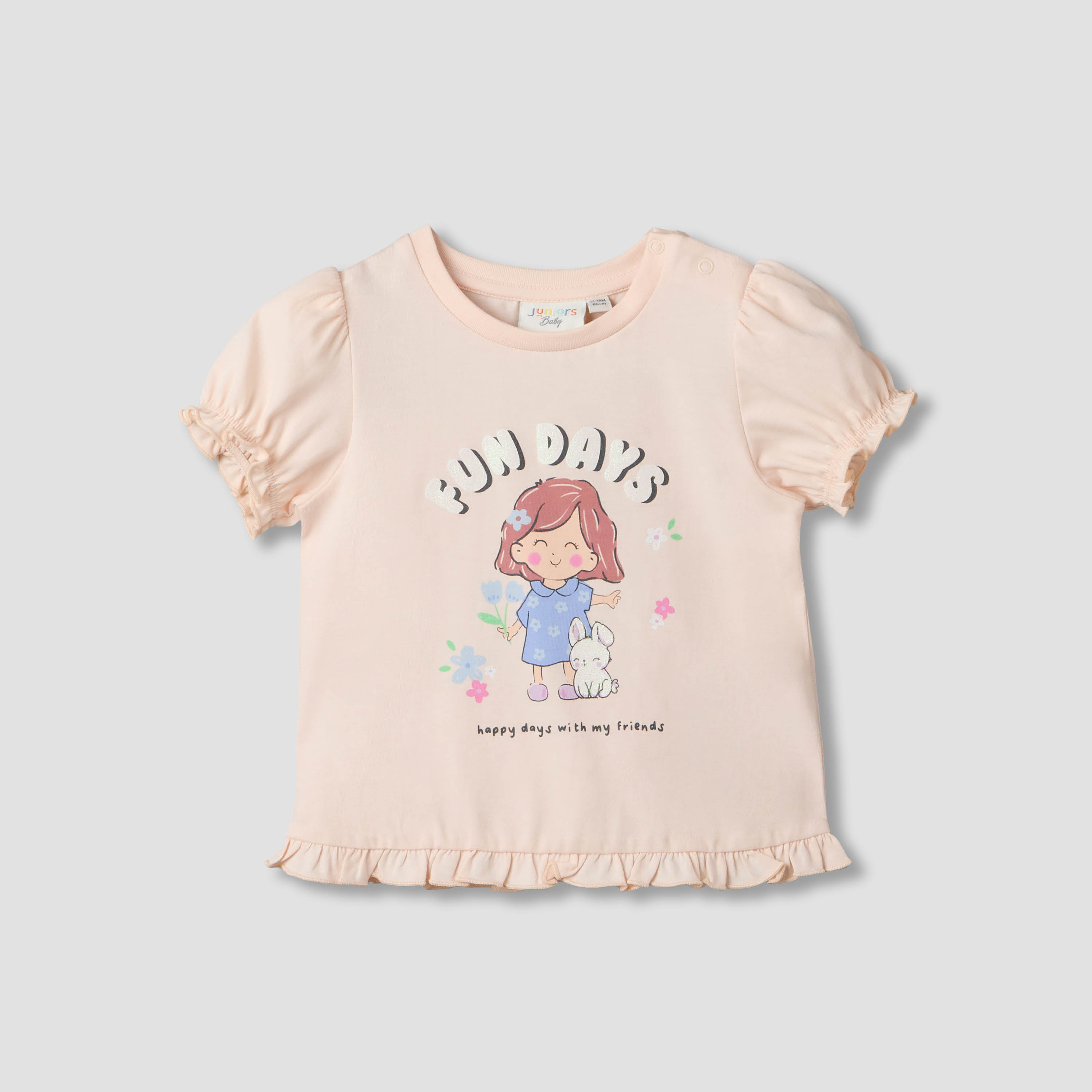 Pack of 2 Juniors Crew Neck Short Sleeves T-shirt with Prints-baby-girls-clothing-tshirts-image-4