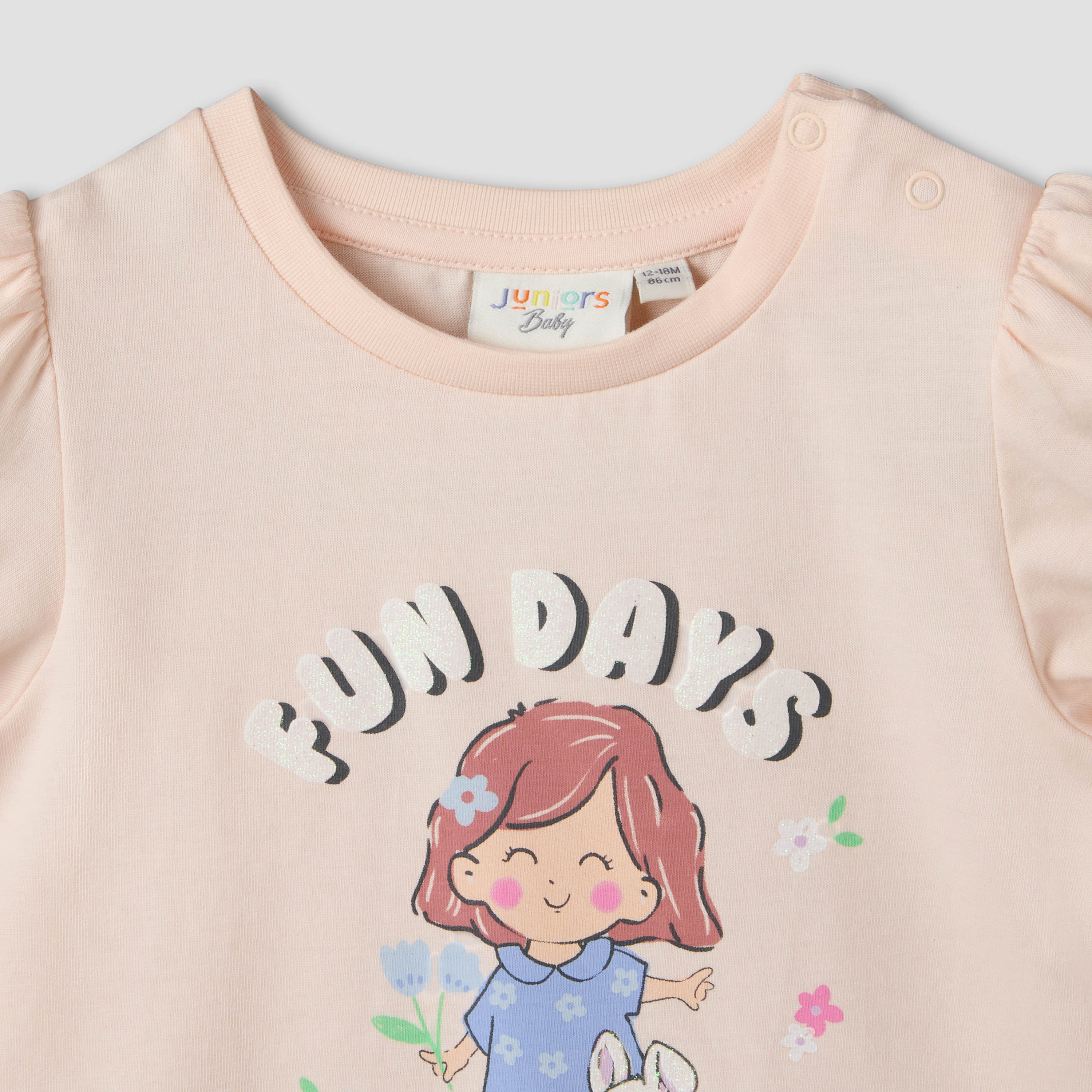 Pack of 2 Juniors Crew Neck Short Sleeves T-shirt with Prints-baby-girls-clothing-tshirts-image-5