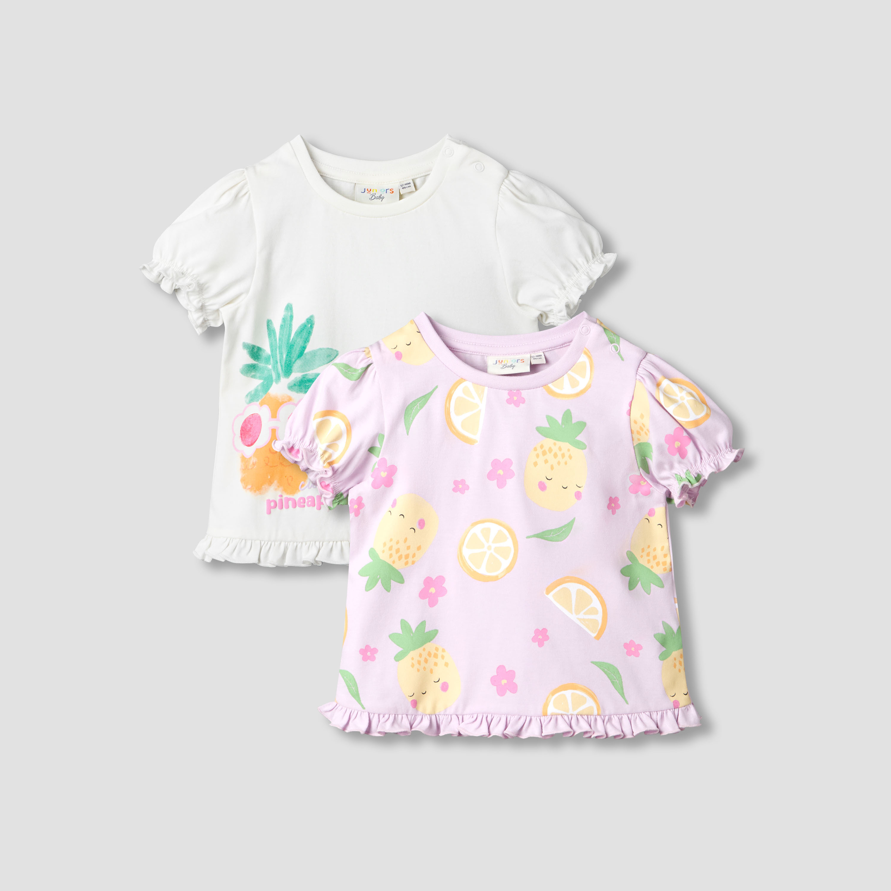 Pack of 2 Juniors Crew Neck Short Sleeves T-shirt with Fruit Print-baby-girls-clothing-tshirts-image-1
