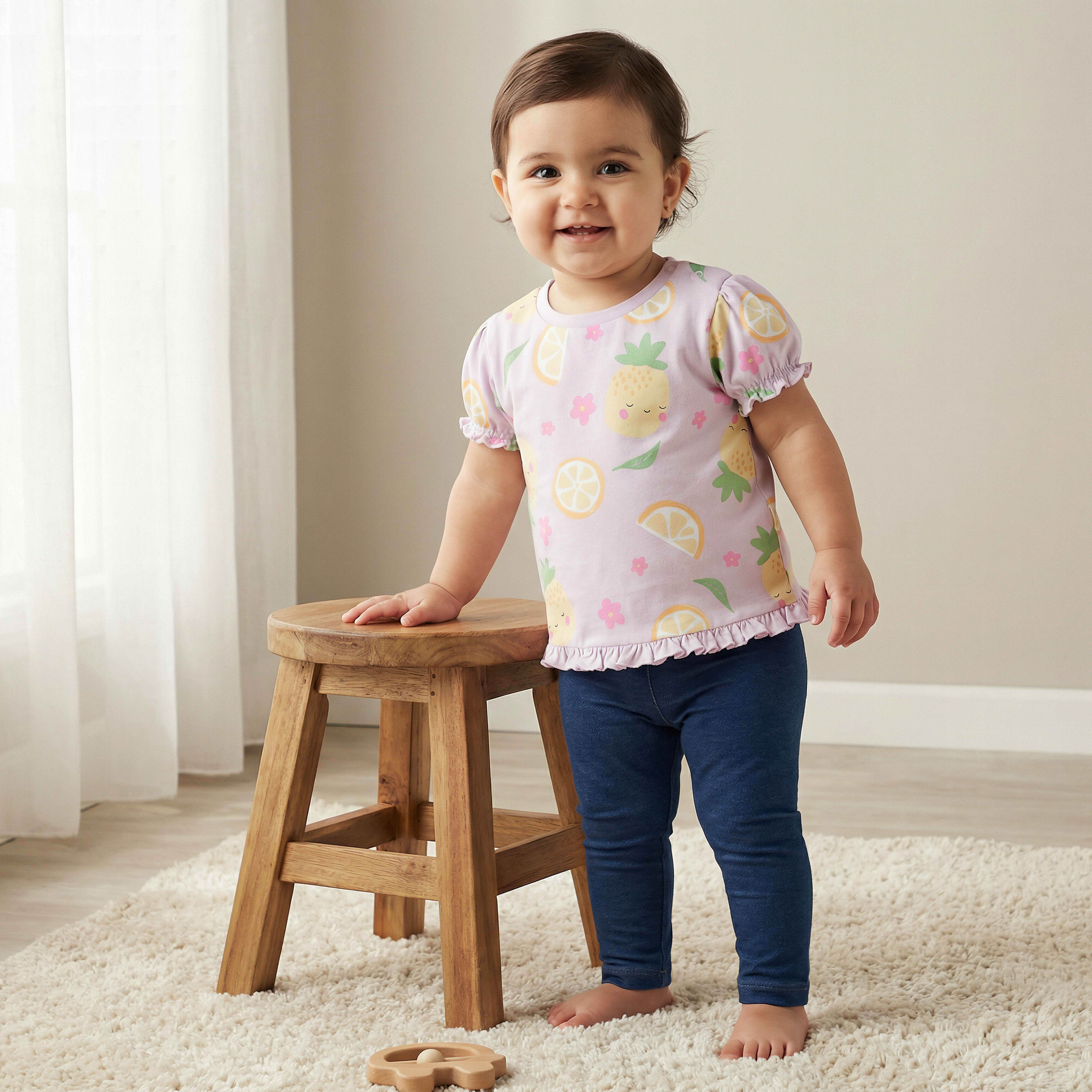 Pack of 2 Juniors Crew Neck Short Sleeves T-shirt with Fruit Print-baby-girls-clothing-tshirts-image-2