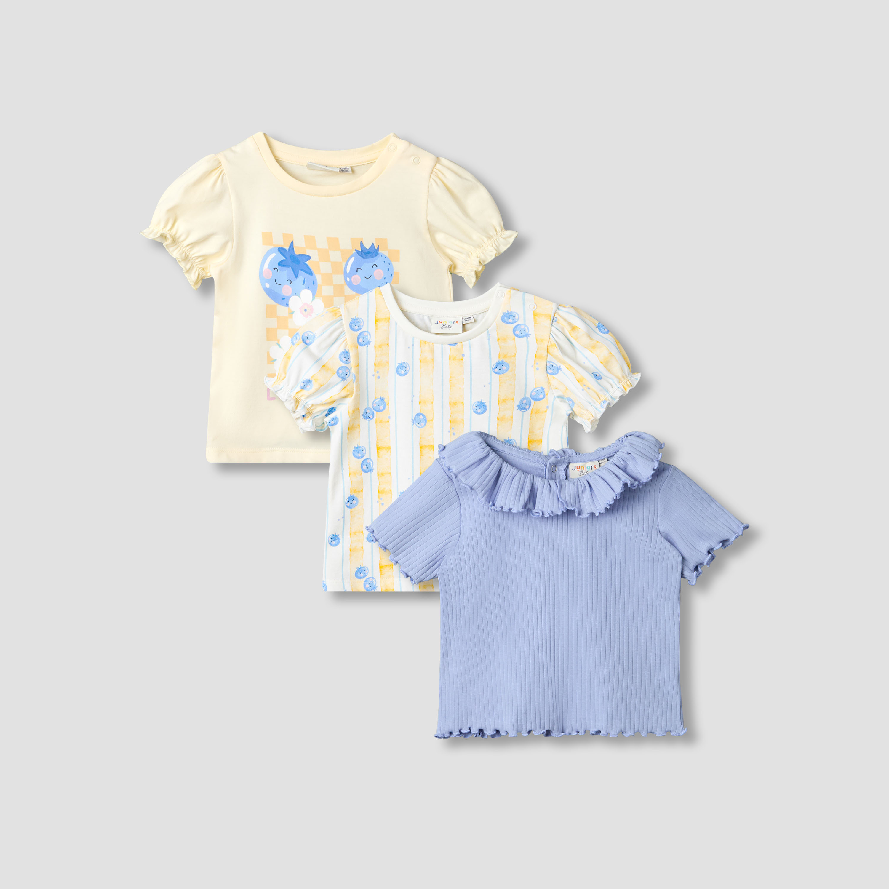Pack of 3 Juniors Crew Neck Short Sleeves T-shirt with Assorted Design-baby-girls-clothing-tshirts-image-1