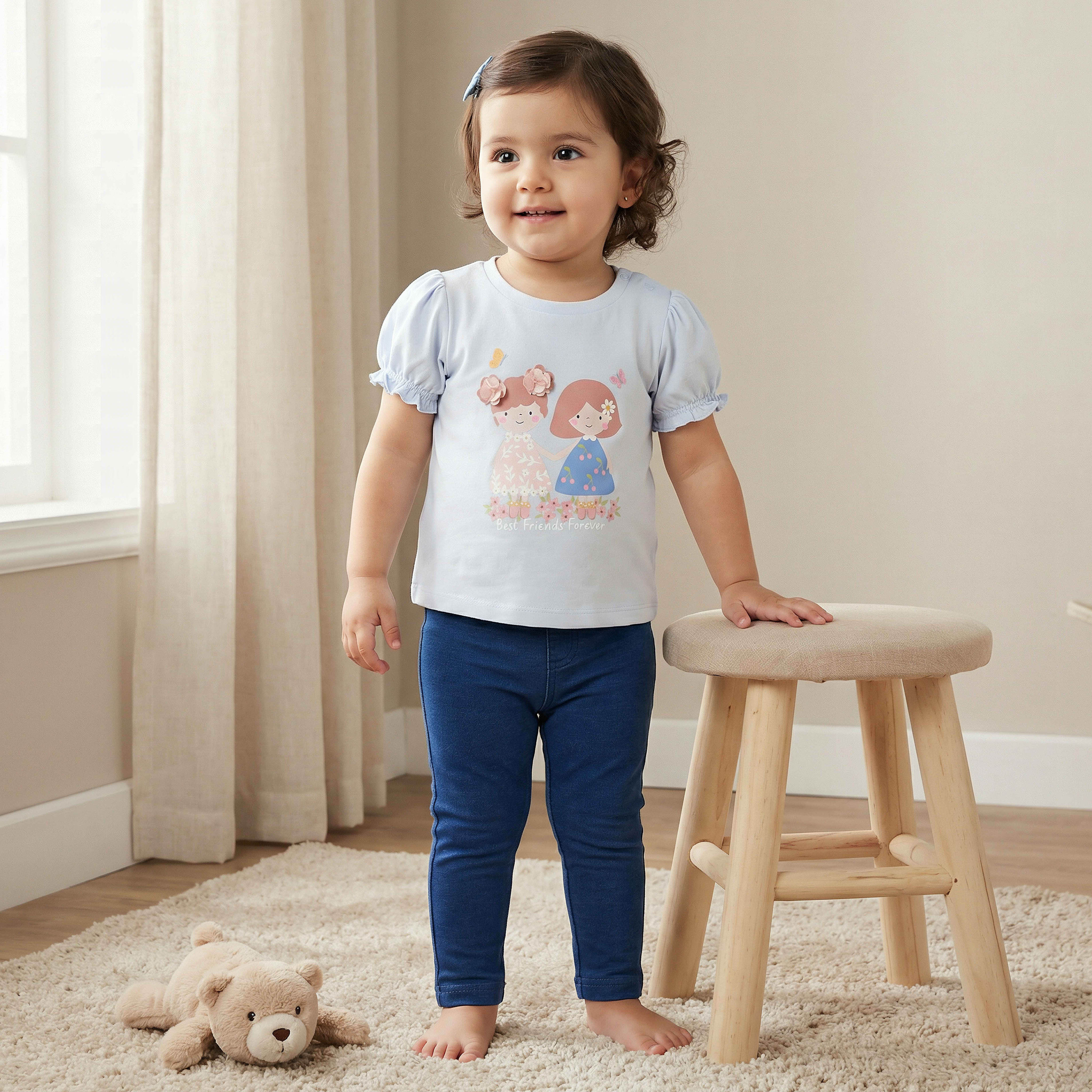 Pack of 3 Juniors Crew Neck Short Sleeves T-shirt with Assorted Design-baby-girls-clothing-tshirts-image-2