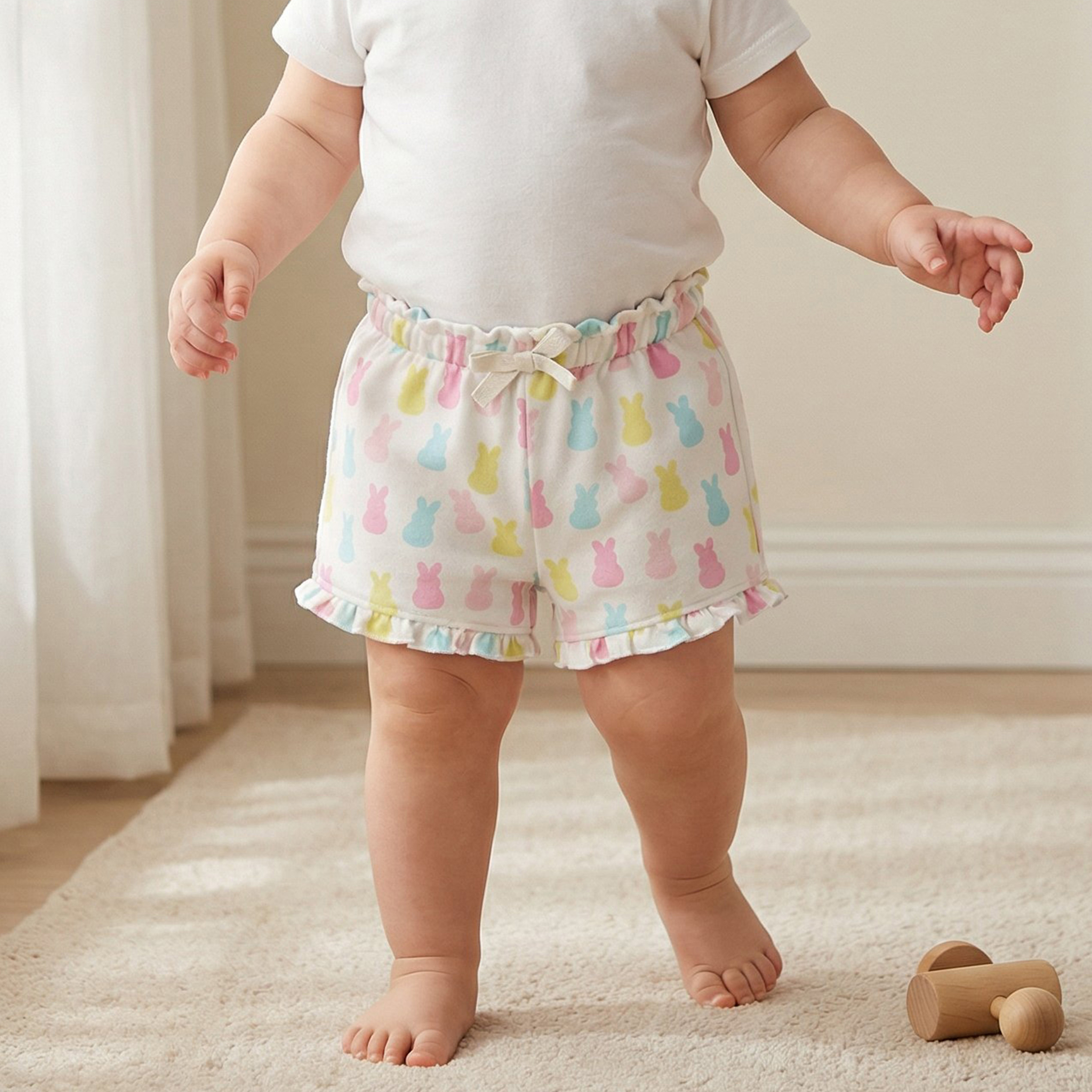 Juniors Elasticated Waist Shorts with Bunny Print-baby-girls-clothing-bottoms-shorts-image-2