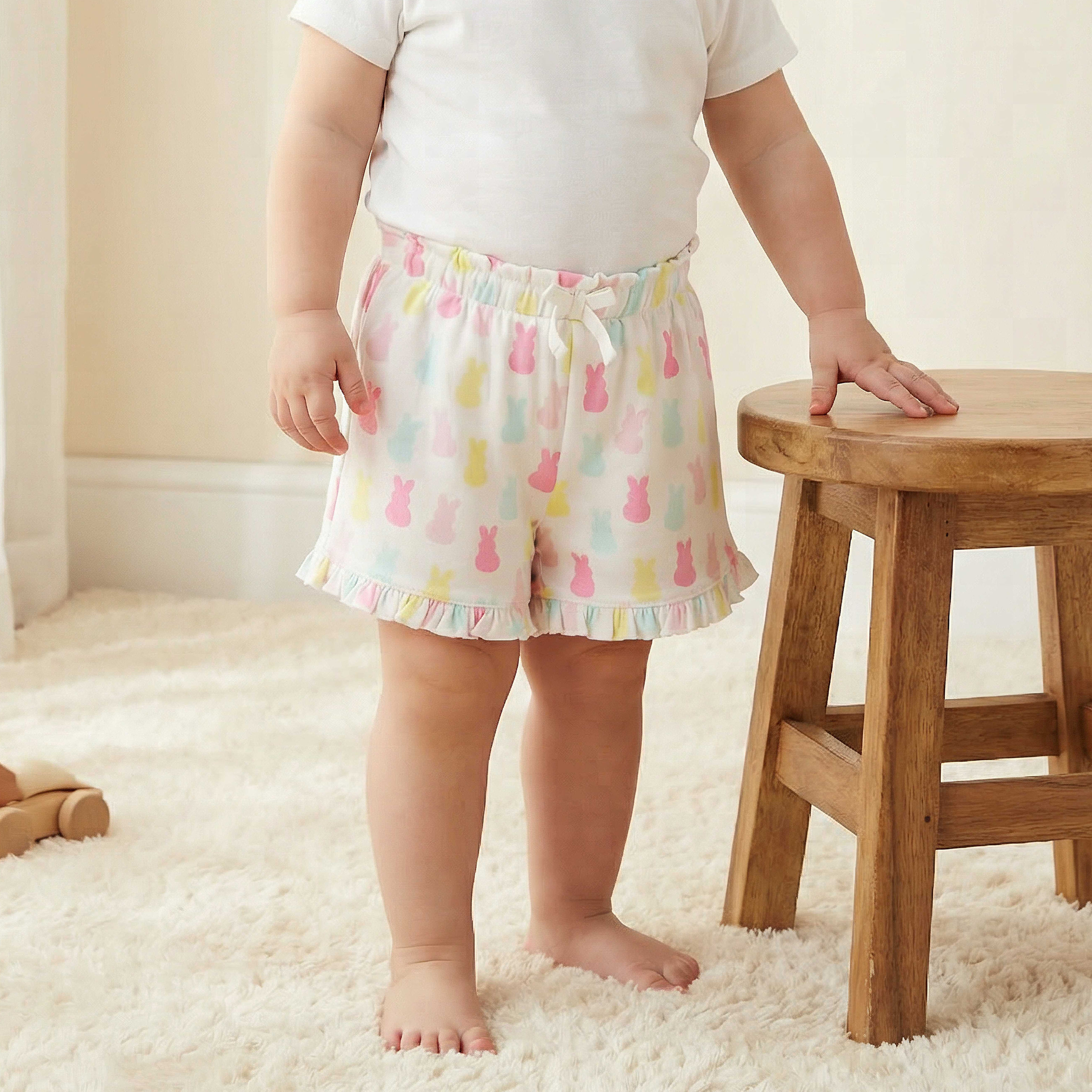 Juniors Elasticated Waist Shorts with Bunny Print-baby-girls-clothing-bottoms-shorts-image-1