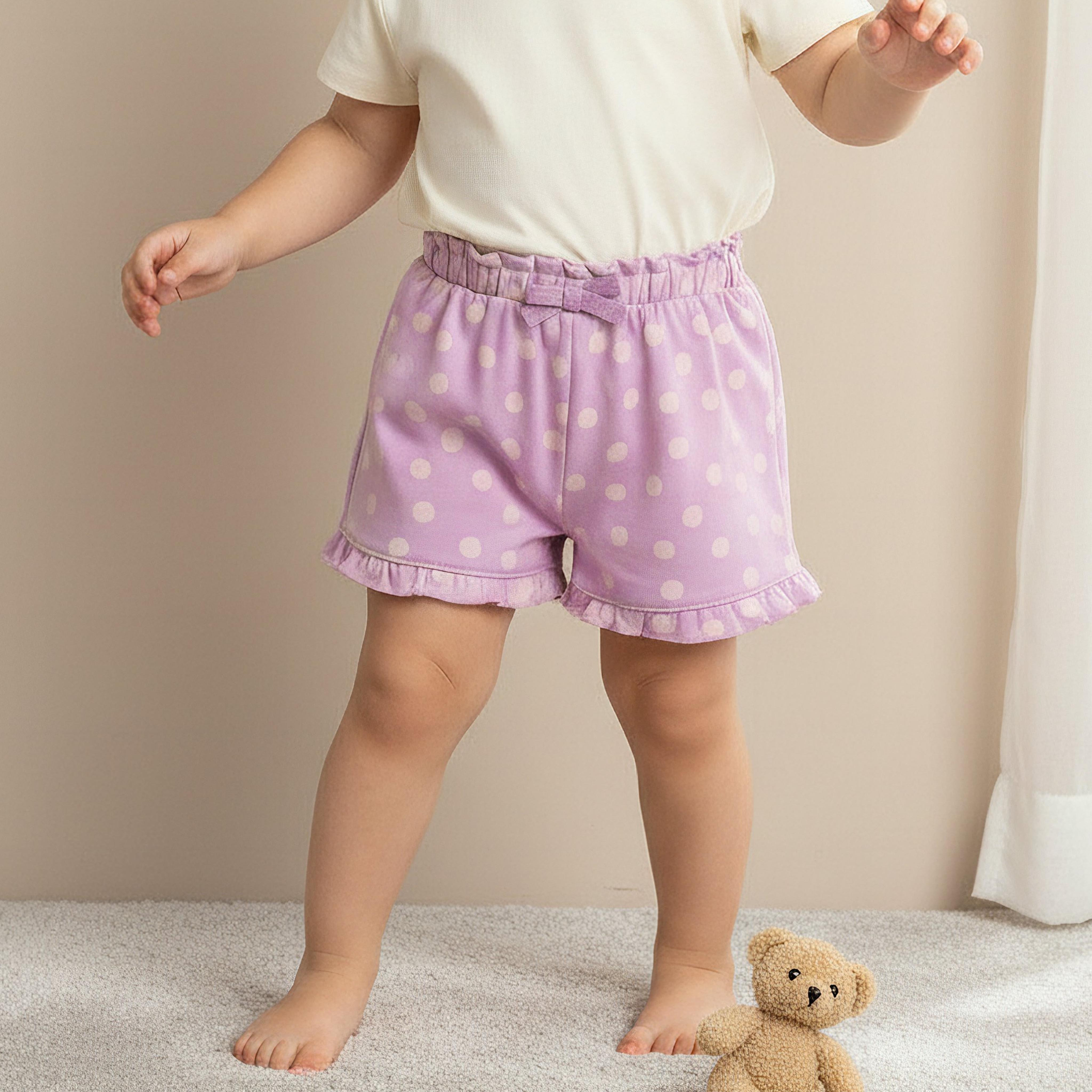 Juniors Elasticated Waist Shorts with Polka Dot Print-baby-girls-clothing-bottoms-shorts-image-1