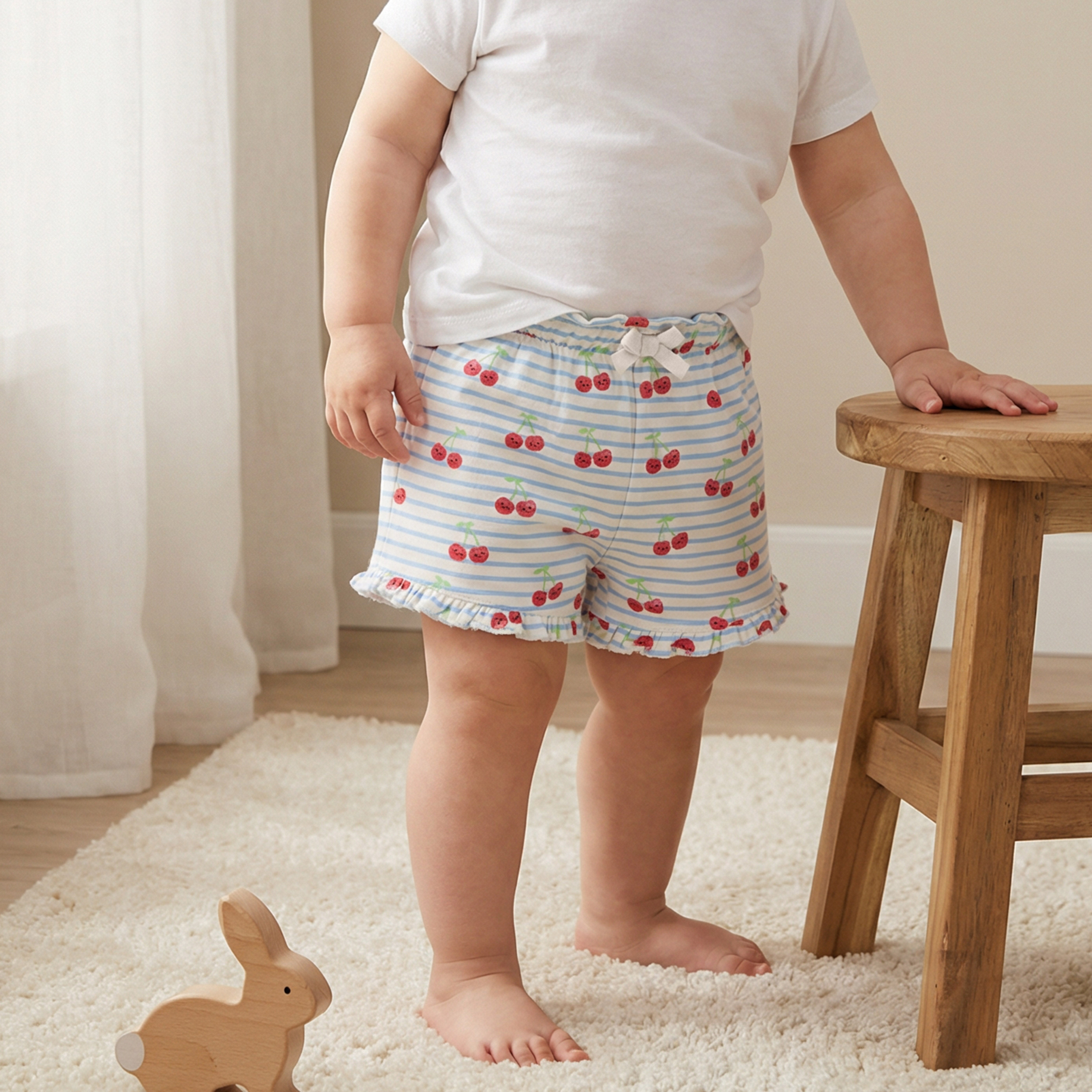 Juniors Elasticated Waist Shorts with Cherry Print-baby-girls-clothing-bottoms-shorts-image-2
