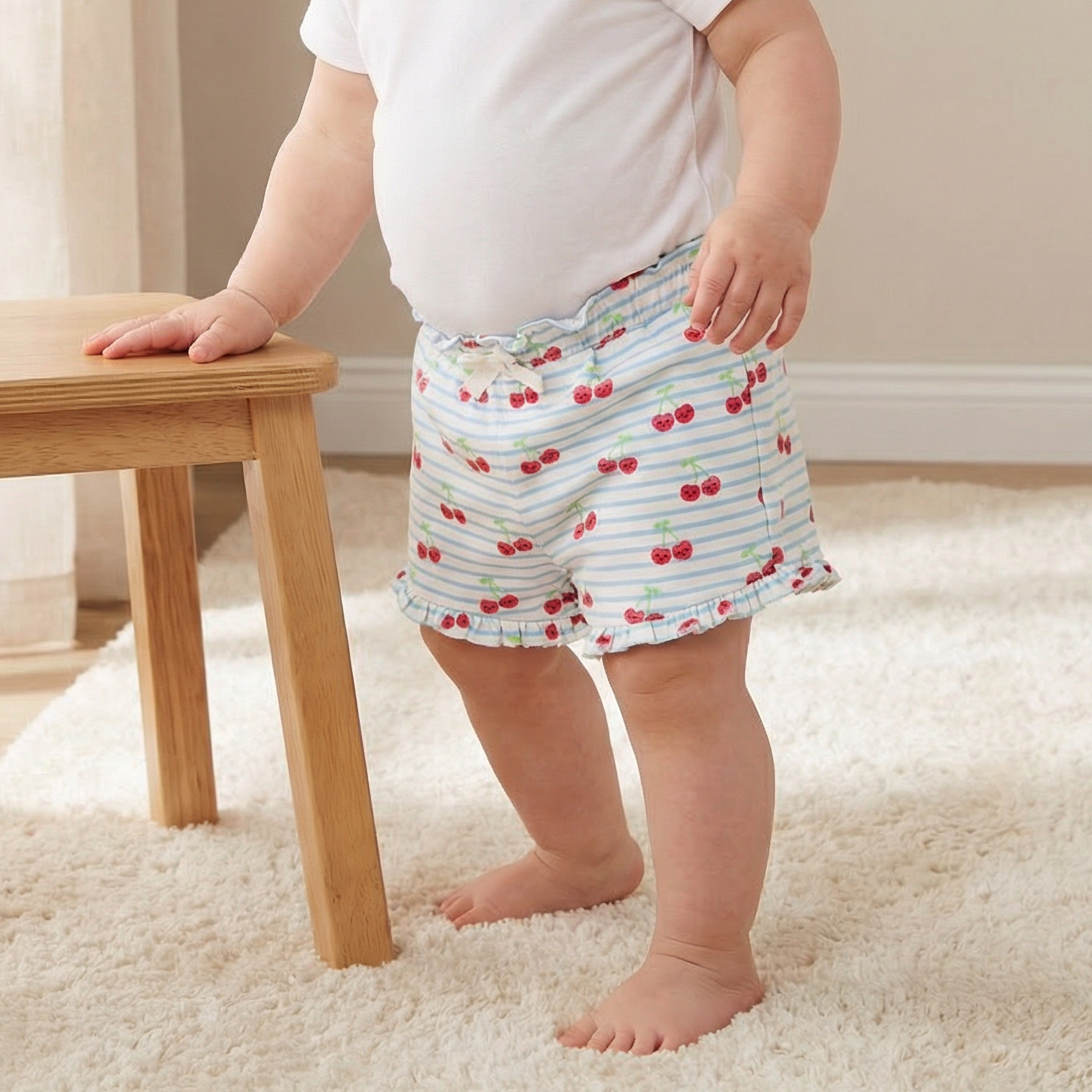 Juniors Elasticated Waist Shorts with Cherry Print-baby-girls-clothing-bottoms-shorts-image-1