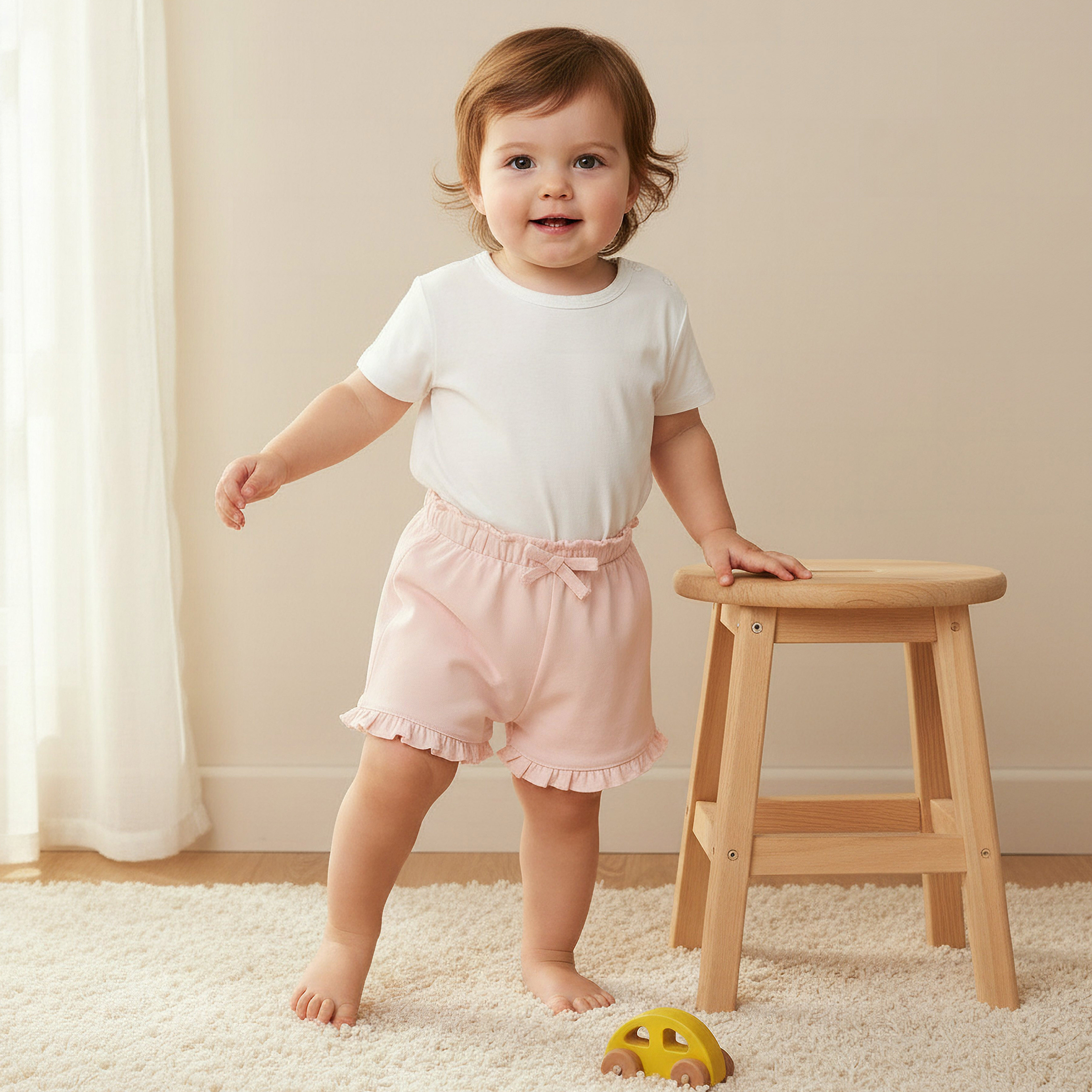 Juniors Elasticated Waist Shorts with Ruffle Hem-baby-girls-clothing-bottoms-shorts-image-1