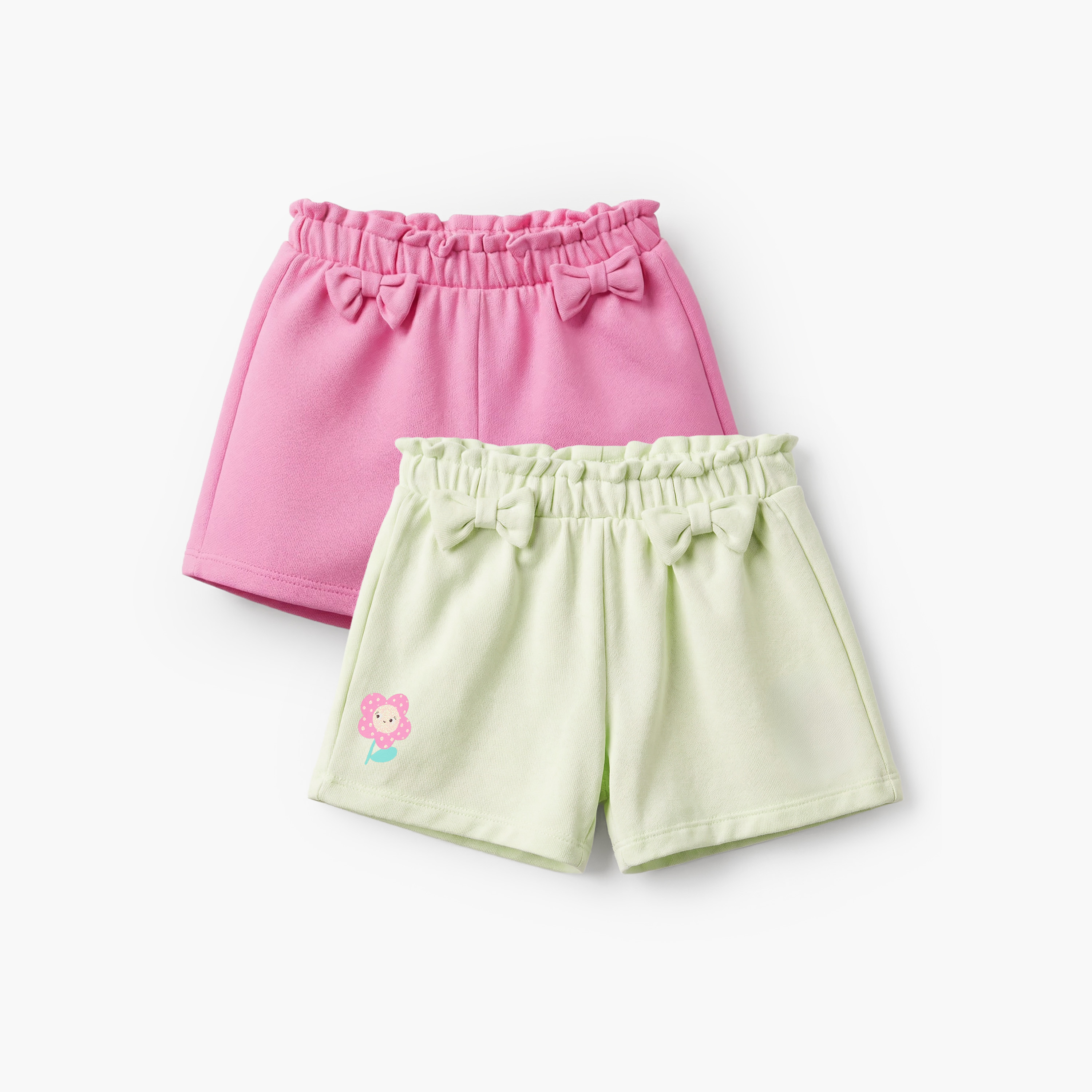 Pack of 2 Juniors Elasticated Waist Shorts with Bow Accent-baby-girls-clothing-bottoms-shorts-image-1