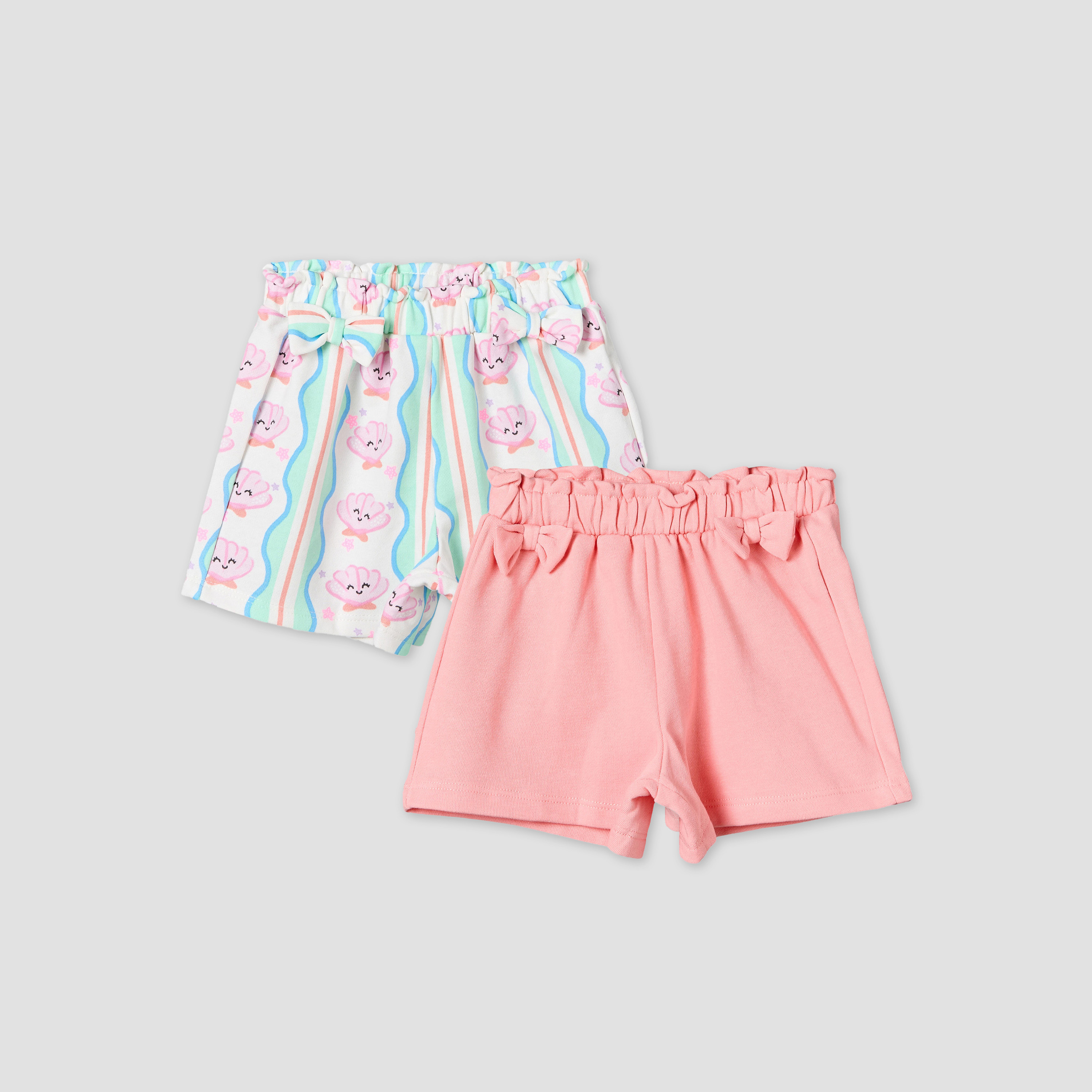 Pack of 2 Juniors Knee Length Elasticated Waist Shorts with Bow Accent-baby-girls-clothing-bottoms-shorts-image-1