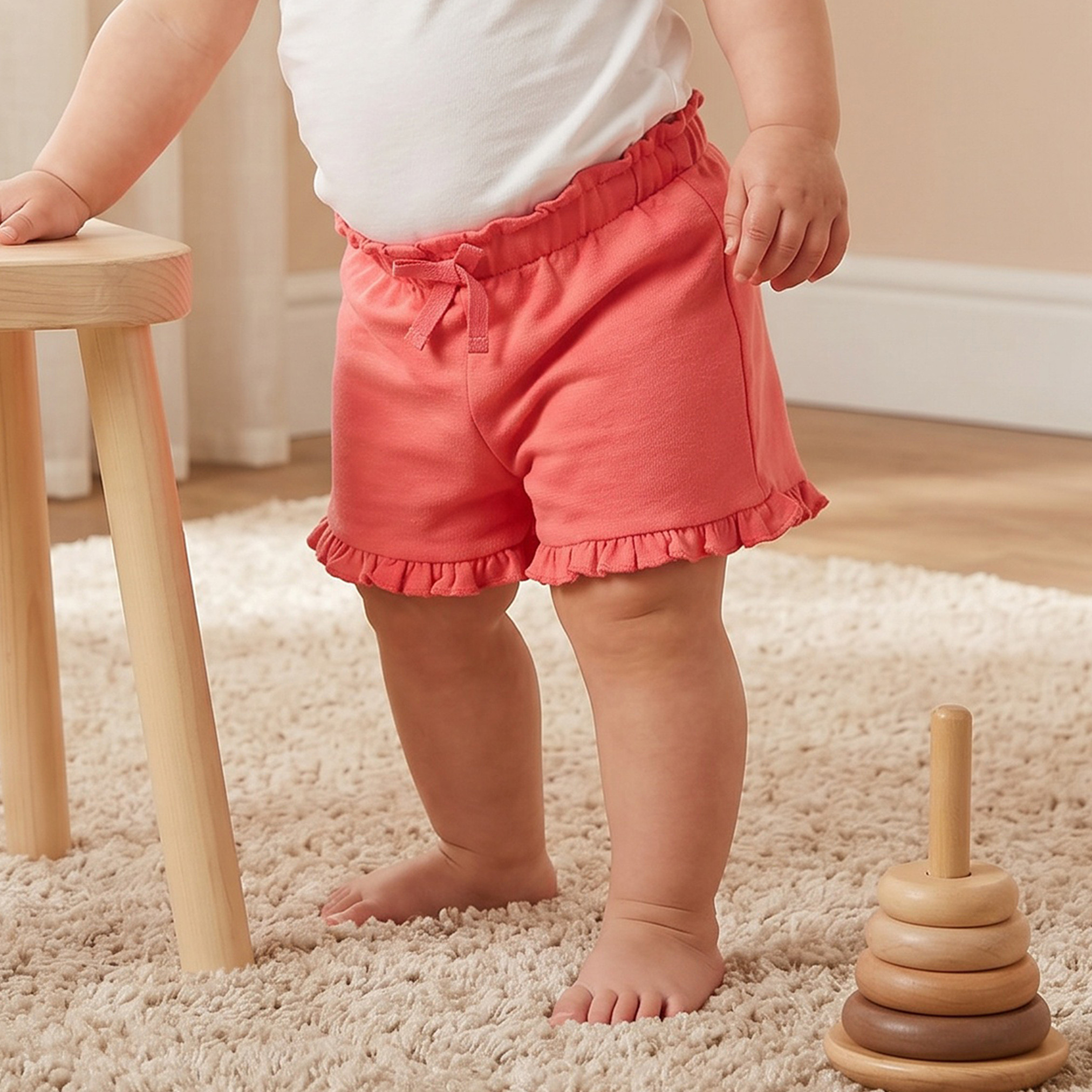 Juniors Knee Length Elasticated Waist Shorts with Ruffle Trim-baby-girls-clothing-bottoms-shorts-image-1