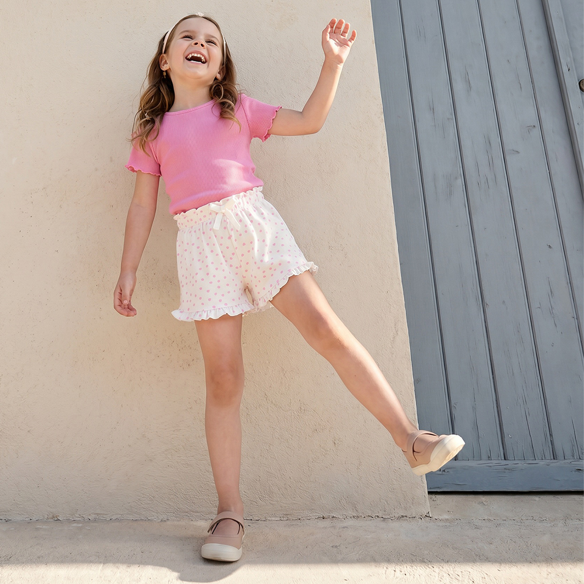 Juniors Above Knee Elasticated Waist Shorts with Heart Print-baby-girls-clothing-bottoms-shorts-image-5
