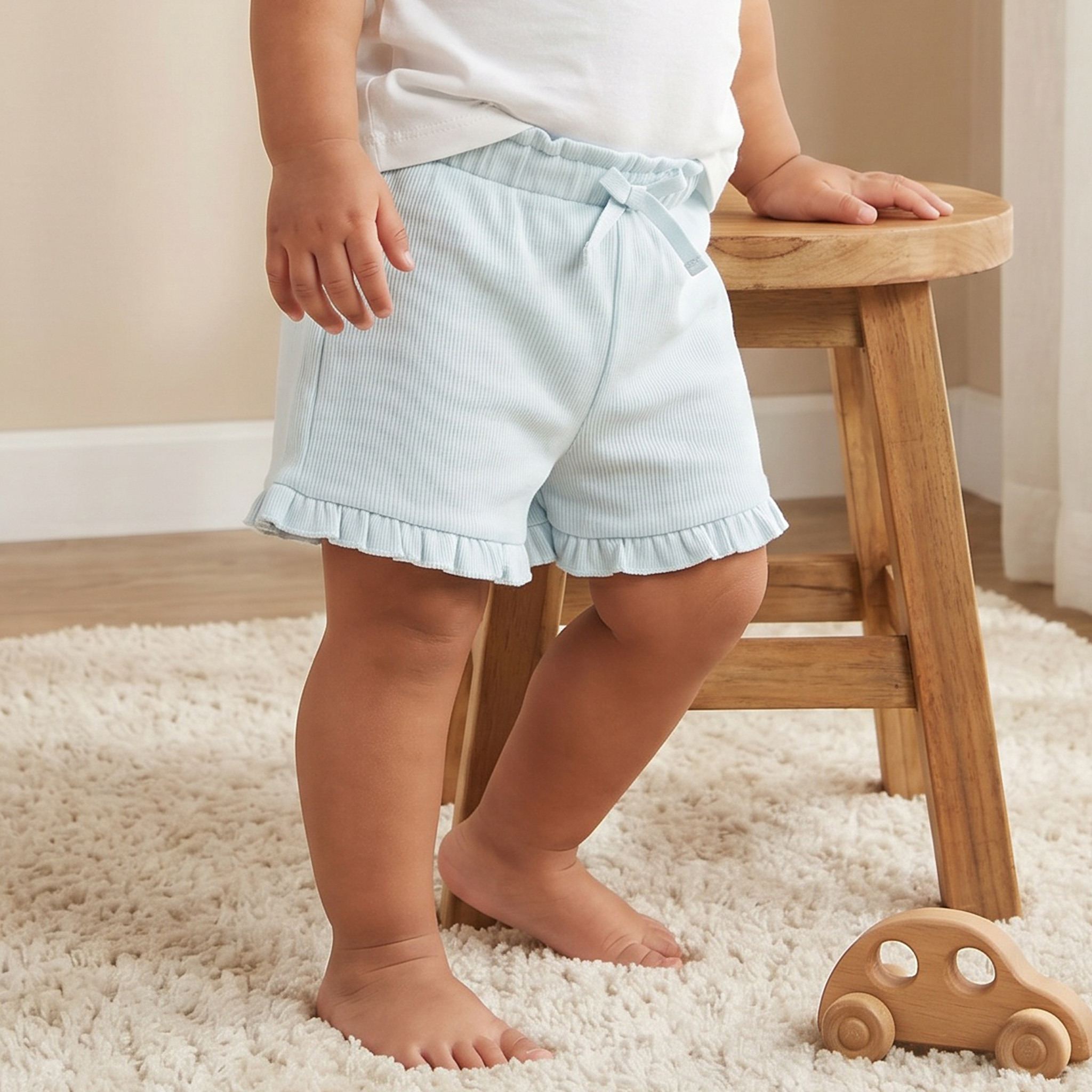 Juniors Knee Length Elasticated Waist Shorts with Ruffle-baby-girls-clothing-bottoms-shorts-image-1