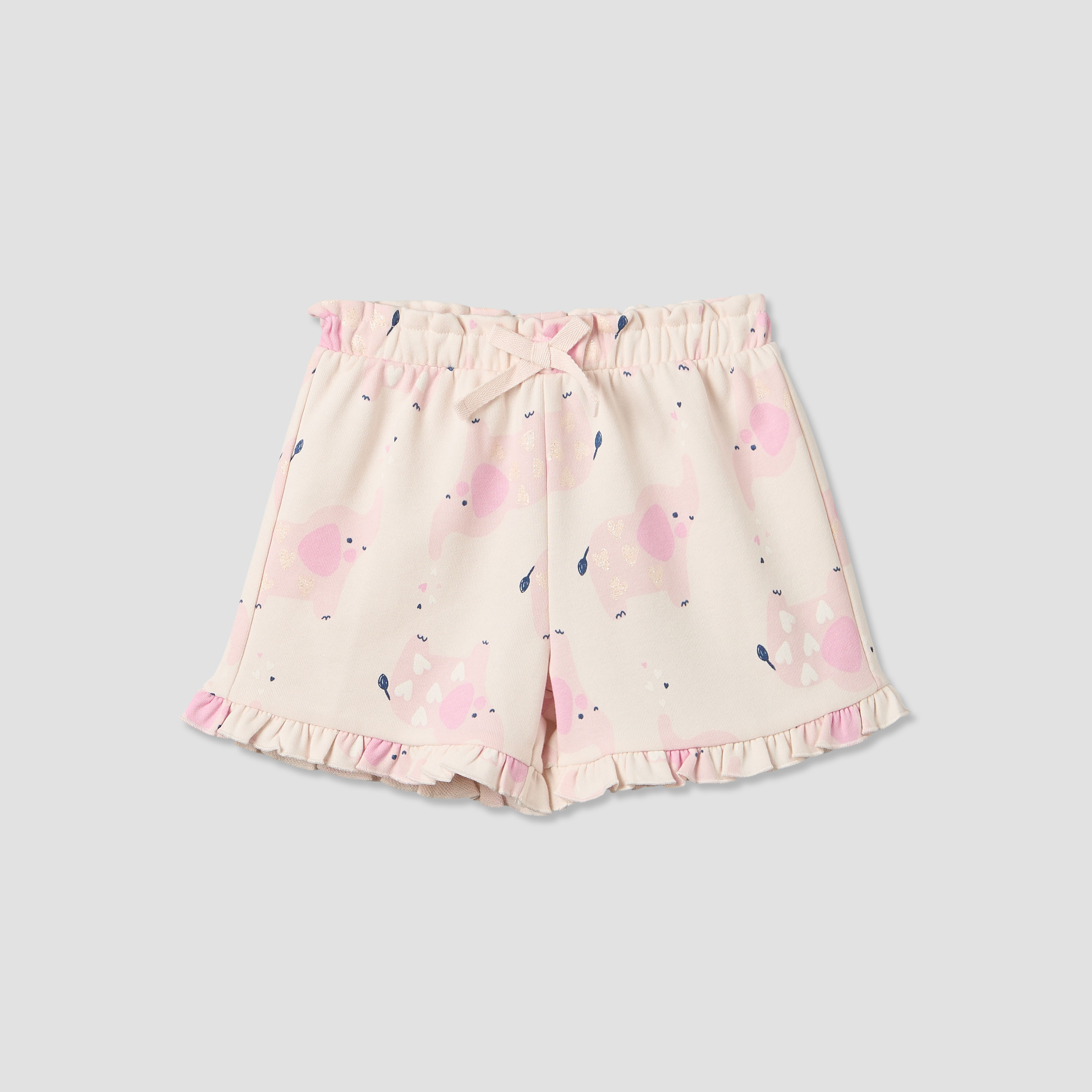 Juniors Knee Length Elasticated Waistband Shorts with Print-baby-girls-clothing-bottoms-shorts-image-1