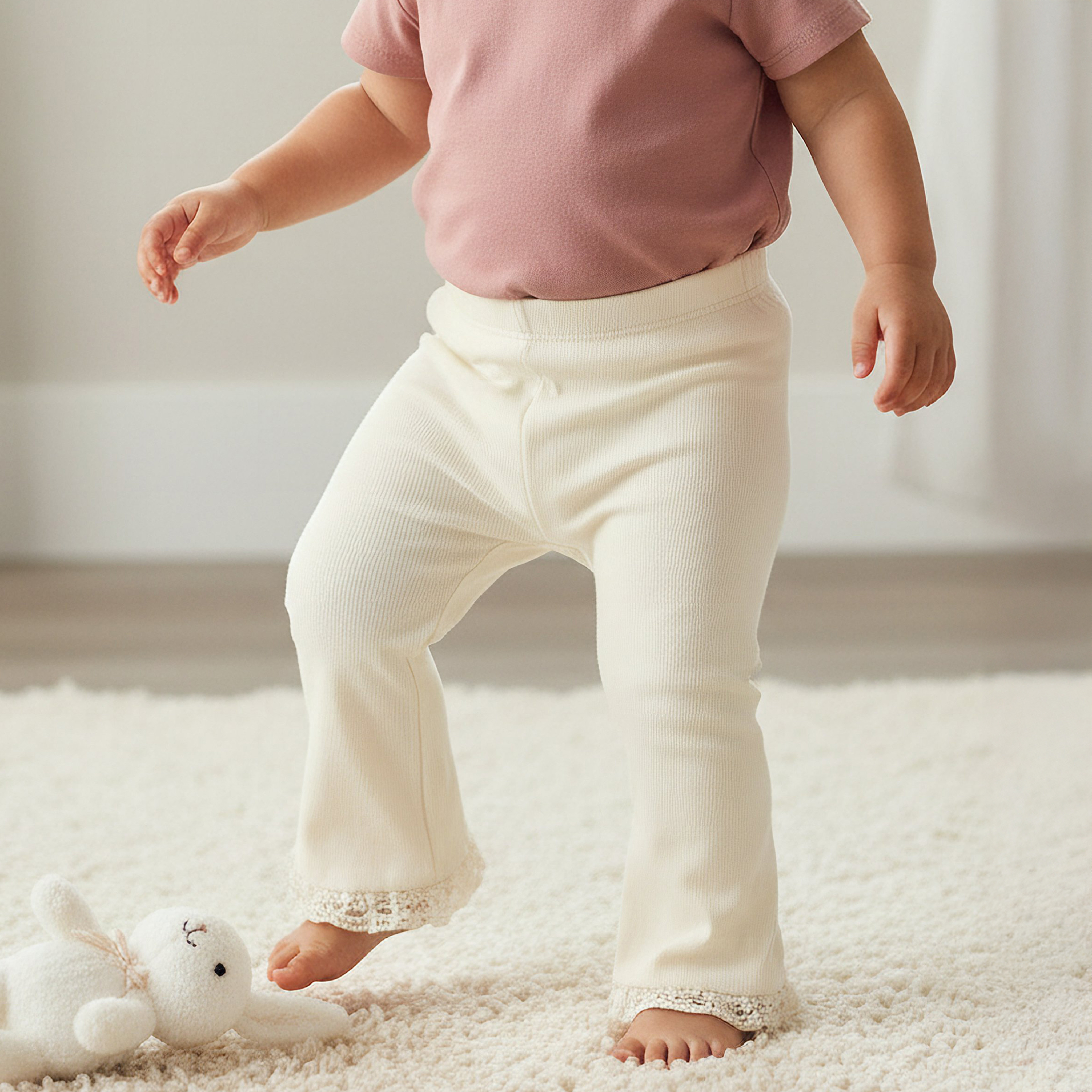 Juniors Flared Leggings with Ribbed Texture-baby-girls-clothing-bottoms-leggings-image-1