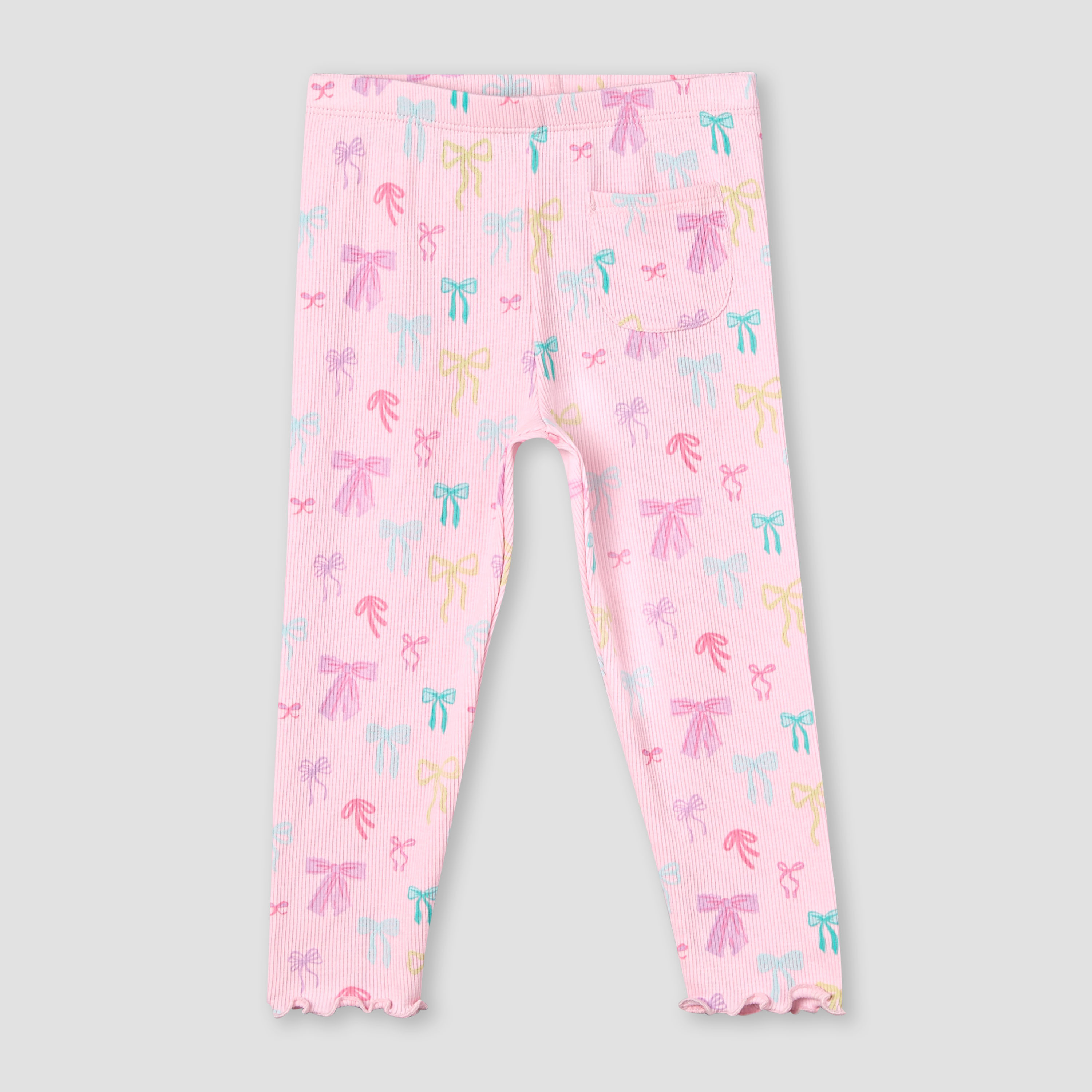 Juniors Leggings with Bow Print and Lettuce Hem-baby-girls-clothing-bottoms-leggings-image-2