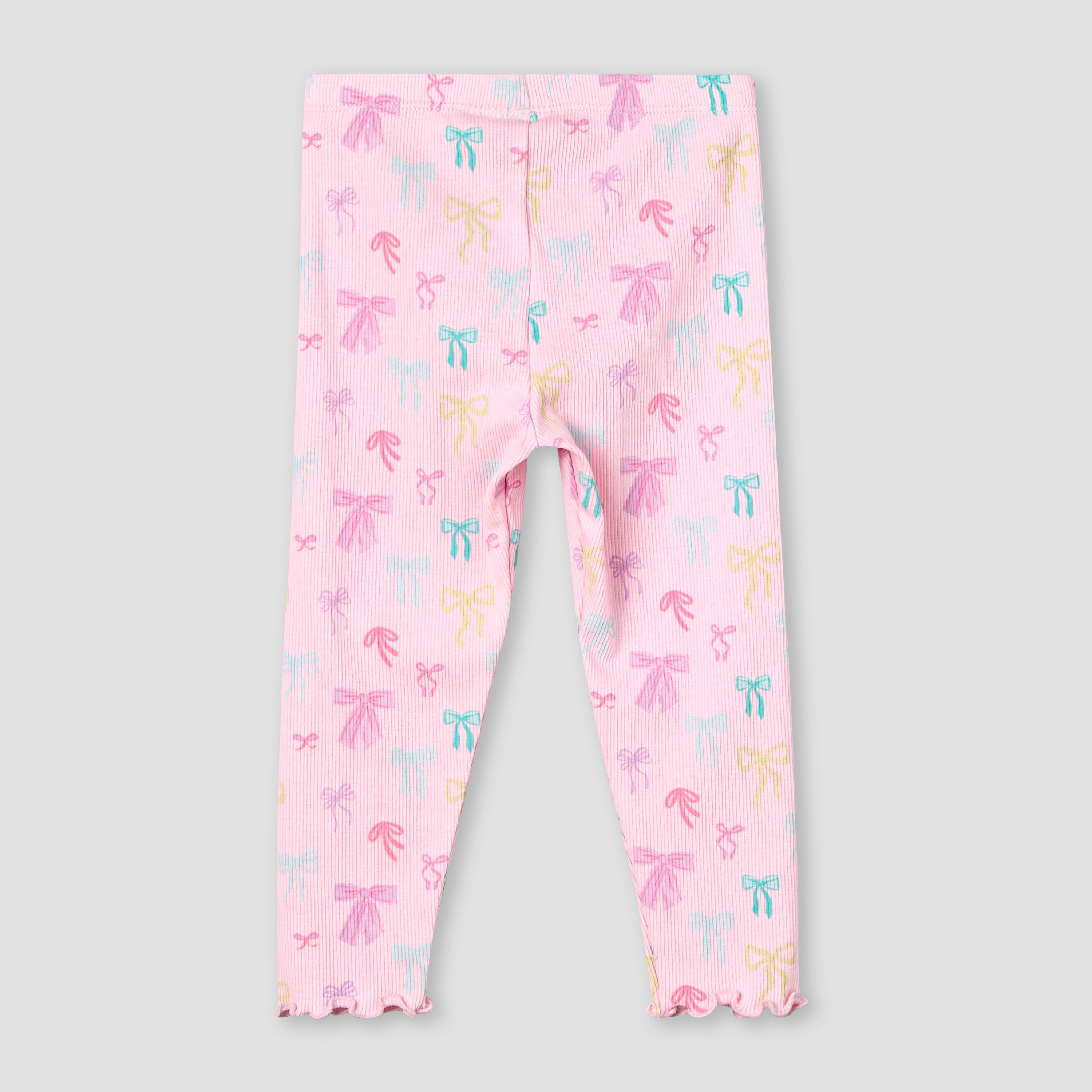 Juniors Leggings with Bow Print and Lettuce Hem-baby-girls-clothing-bottoms-leggings-image-3