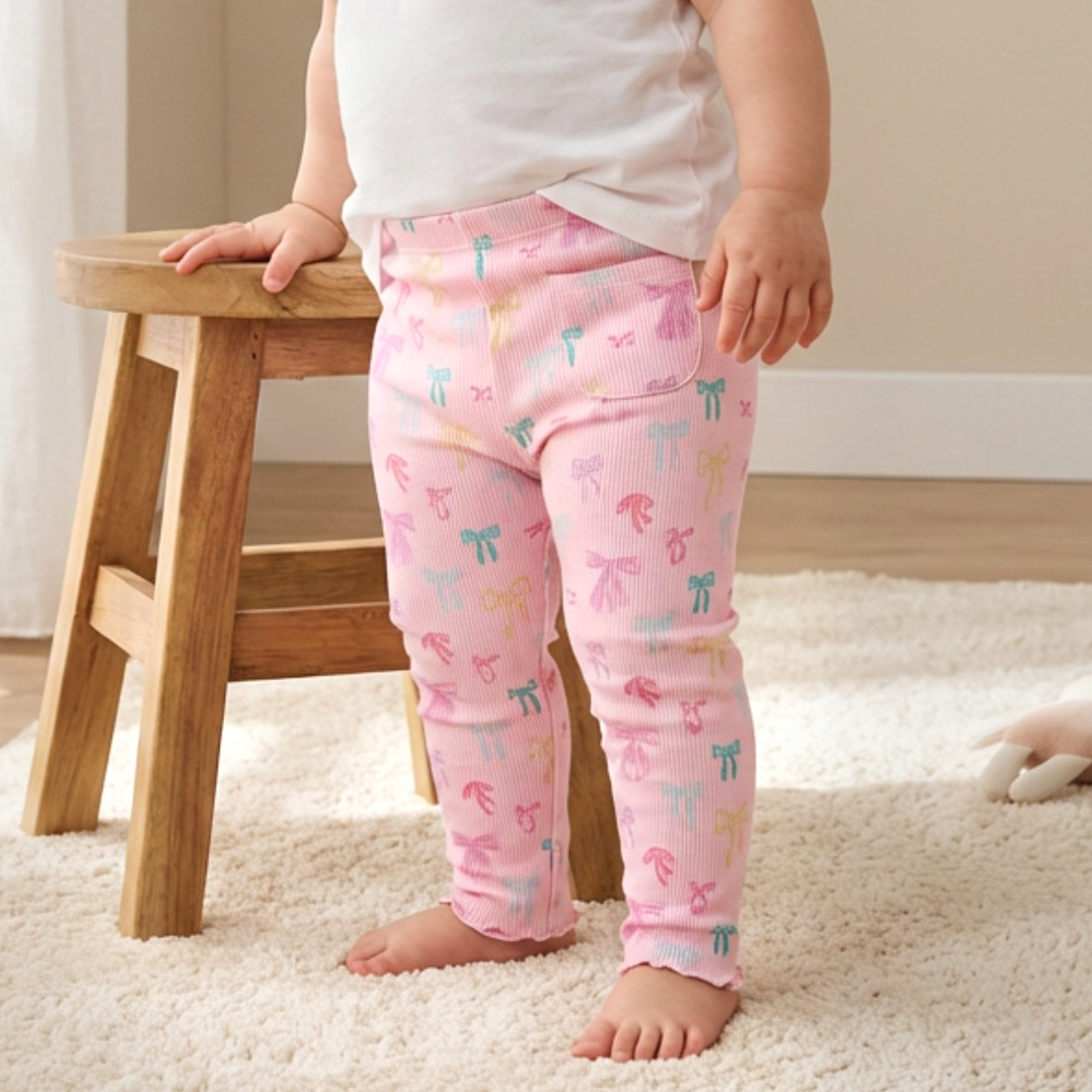 Juniors Leggings with Bow Print and Lettuce Hem-baby-girls-clothing-bottoms-leggings-image-1