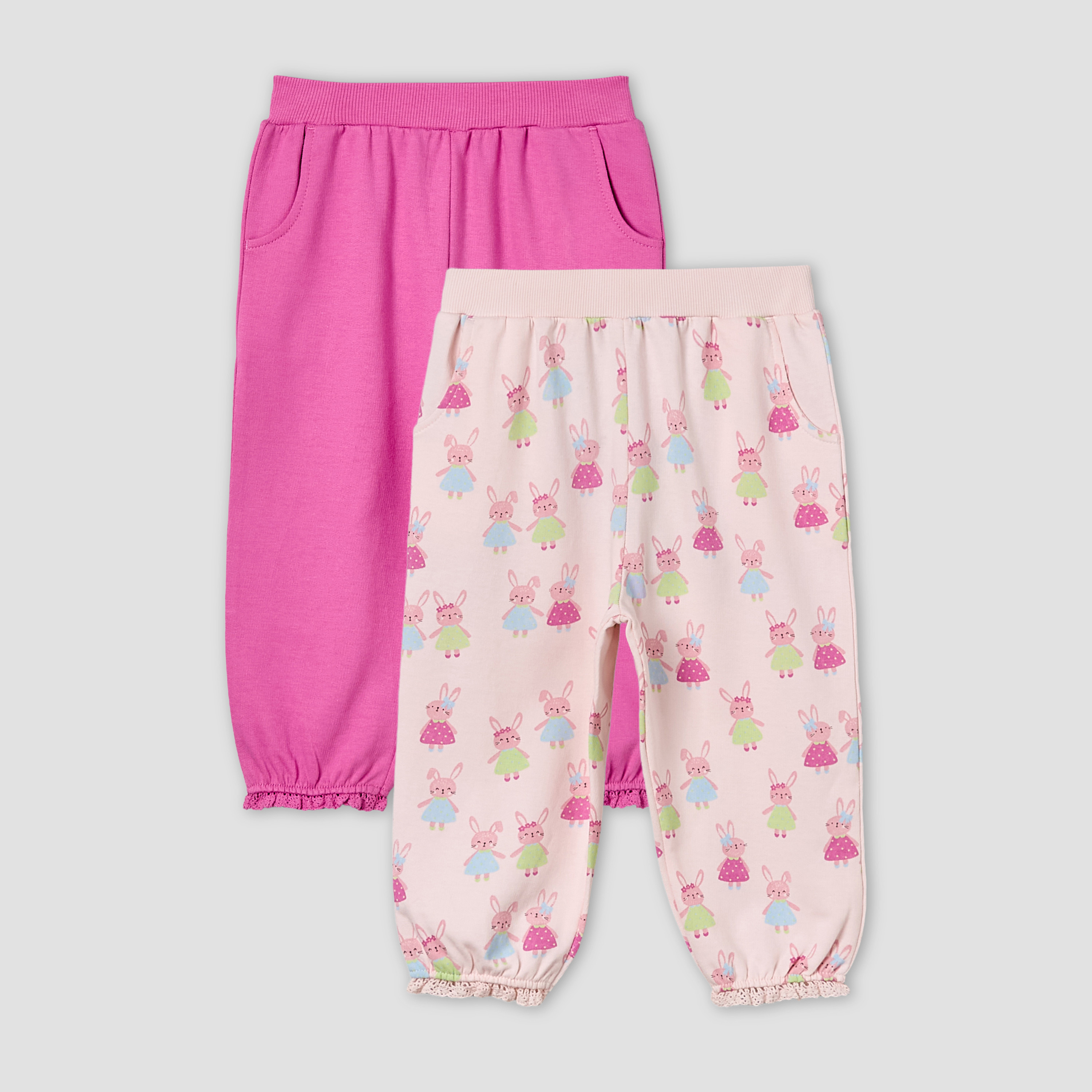 Pack of 2 Juniors Elastic Waist Joggers with Pockets-baby-girls-clothing-bottoms-joggersandtrackpants-image-1