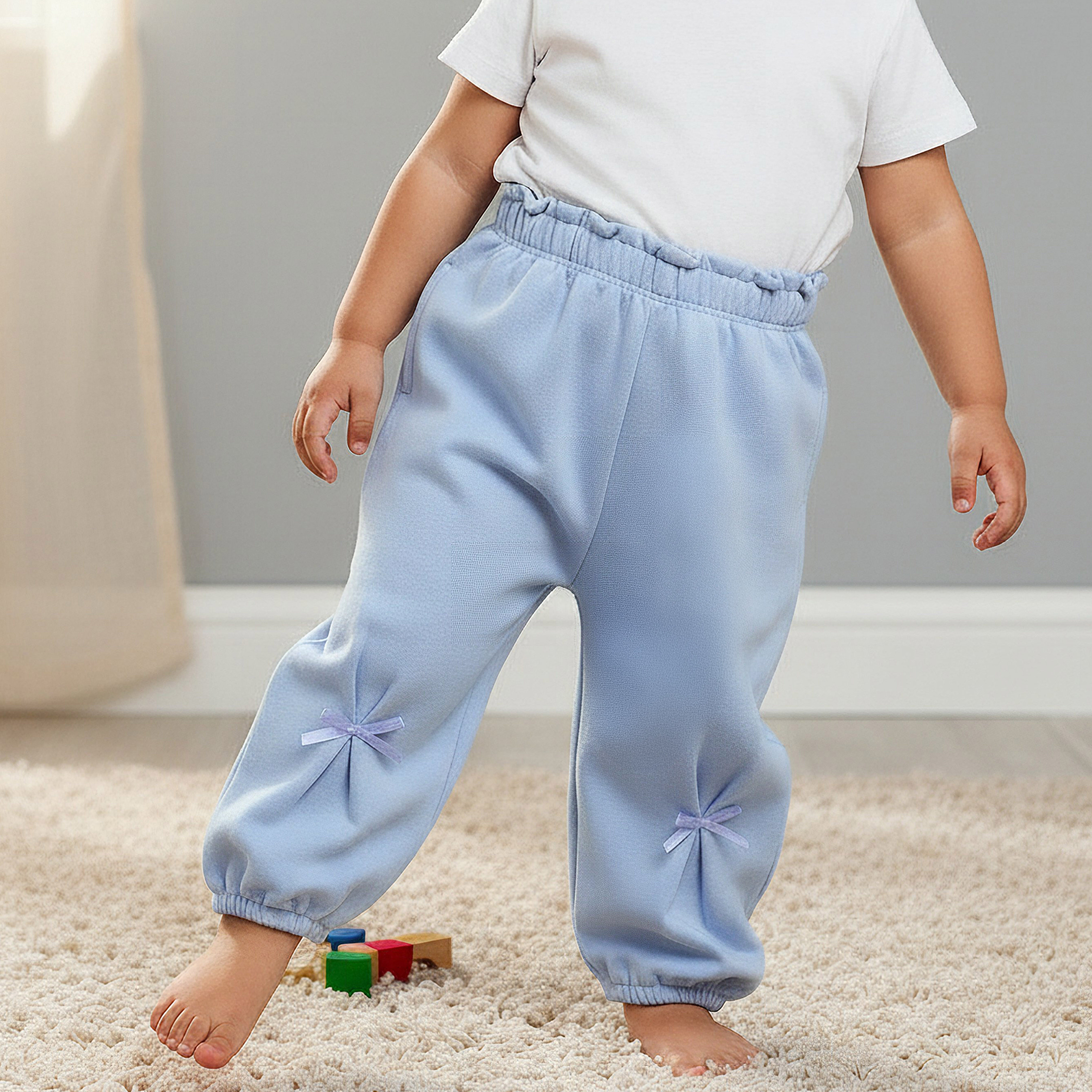 Juniors Elasticated Waist Joggers with Bow Applique-baby-girls-clothing-bottoms-joggersandtrackpants-image-1