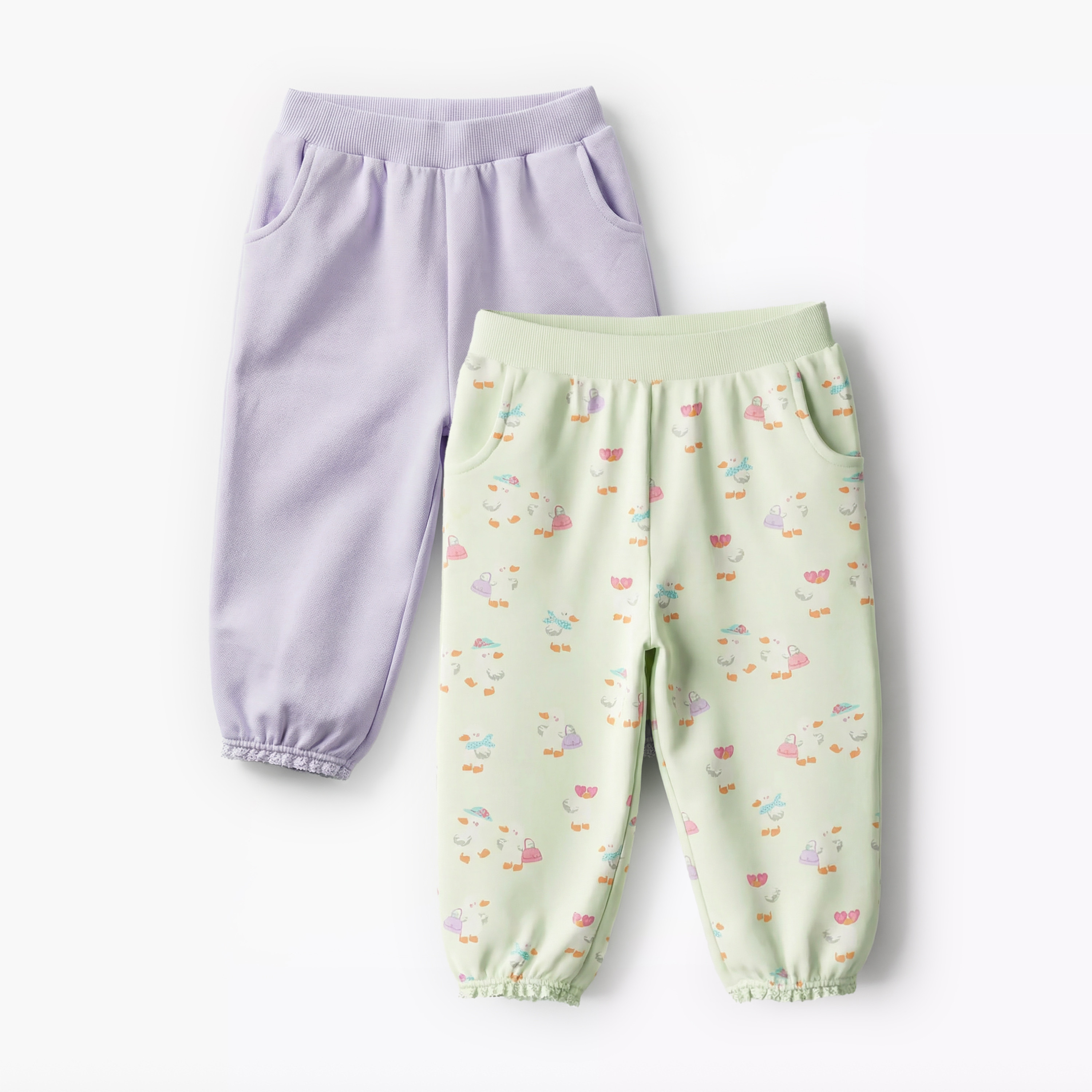 Pack of 2 Juniors Elasticated Waistband Joggers with Assorted Print-baby-girls-clothing-bottoms-joggersandtrackpants-image-1