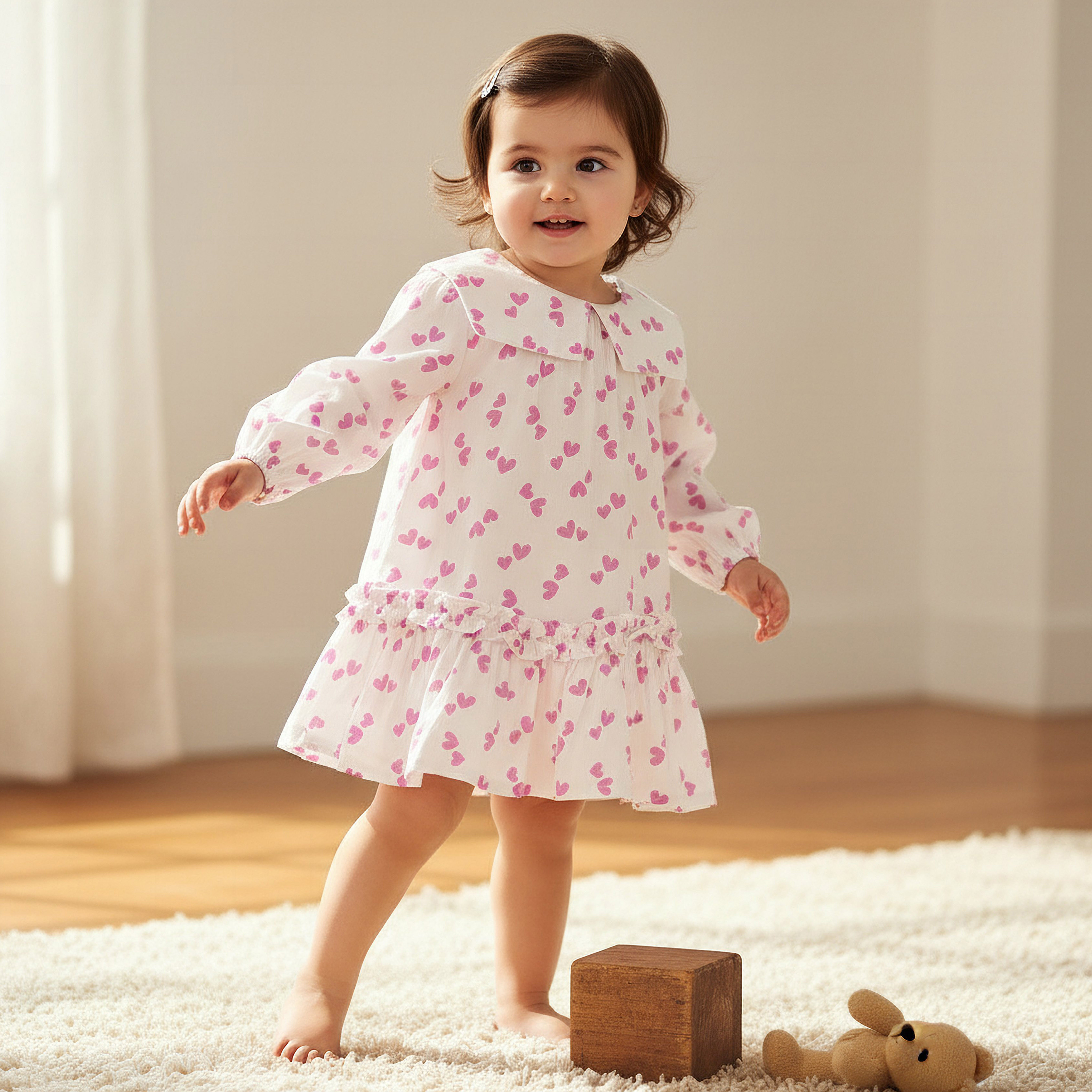 فستان كاروهات بياقة بحار وأكمام طويلة وخصر منسدل وزهور من جونيورز-baby-girls-clothing-dressesandjumpsuits-image-1