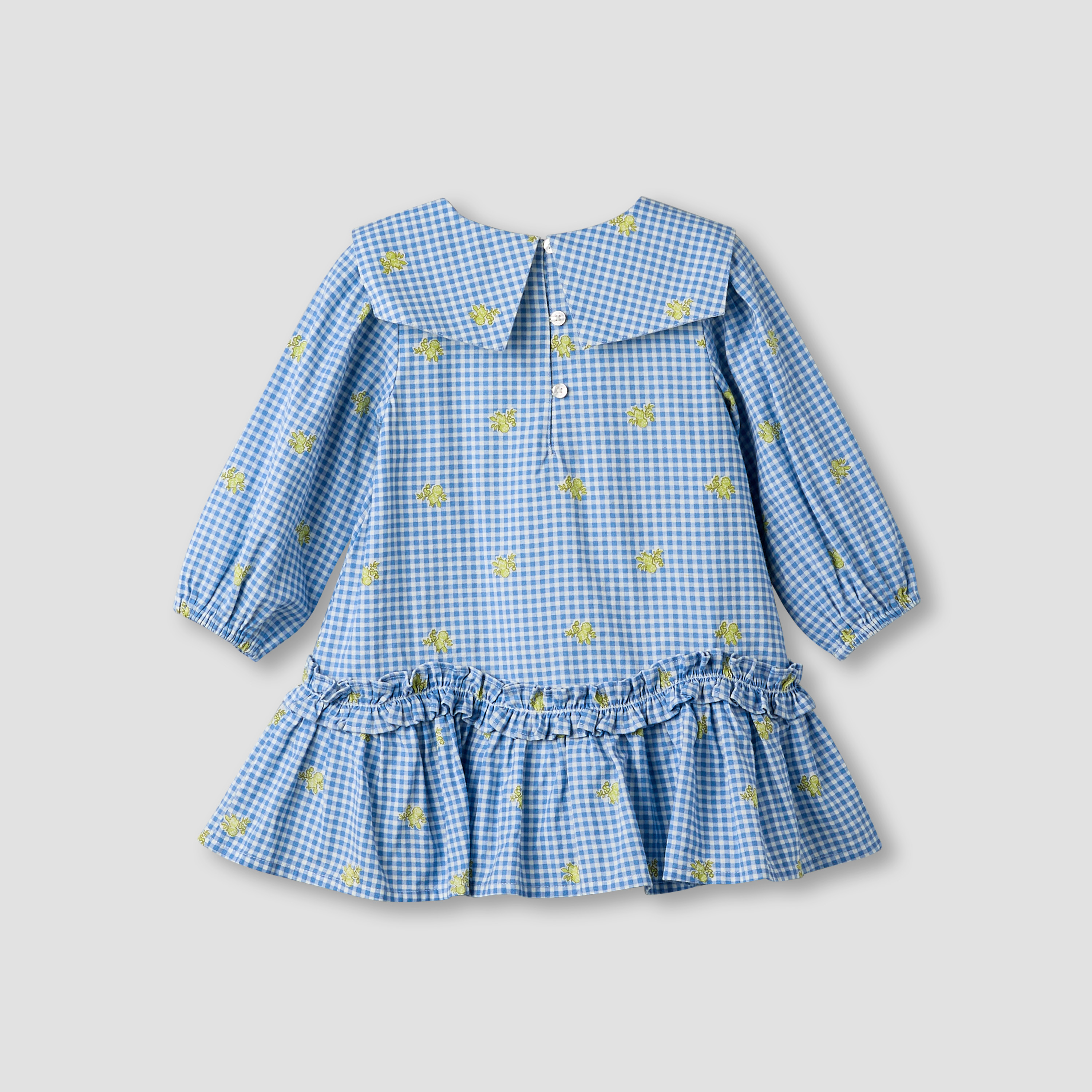Juniors Sailor Collar Long Sleeves Drop Waist Dress with Checked Floral Design-baby-girls-clothing-dressesandjumpsuits-image-3