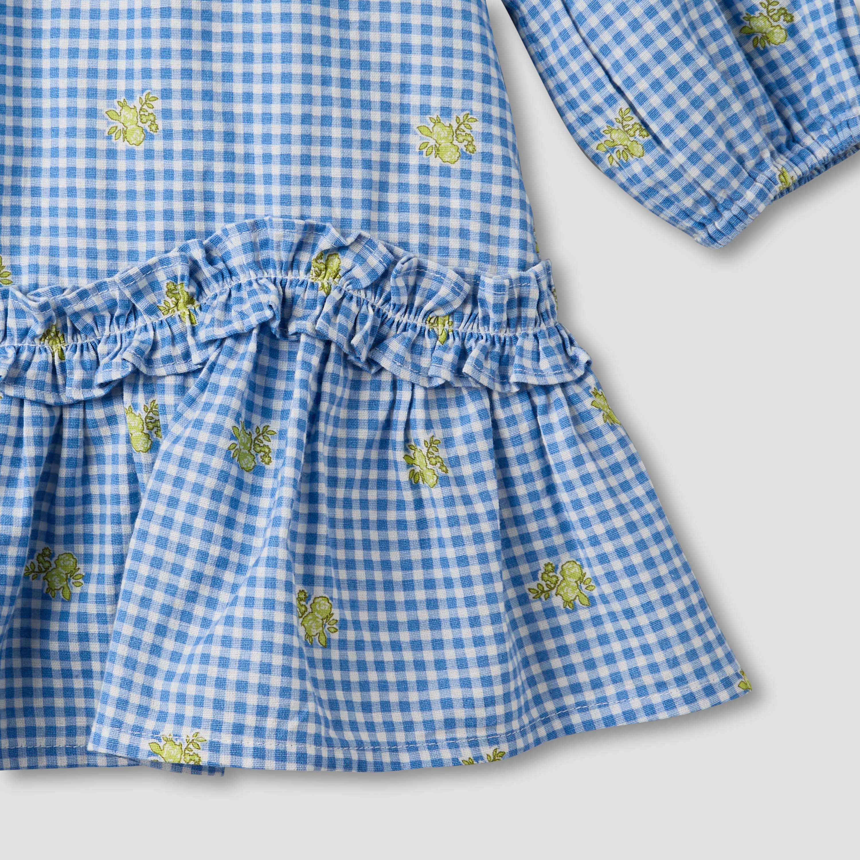 Juniors Sailor Collar Long Sleeves Drop Waist Dress with Checked Floral Design-baby-girls-clothing-dressesandjumpsuits-image-5