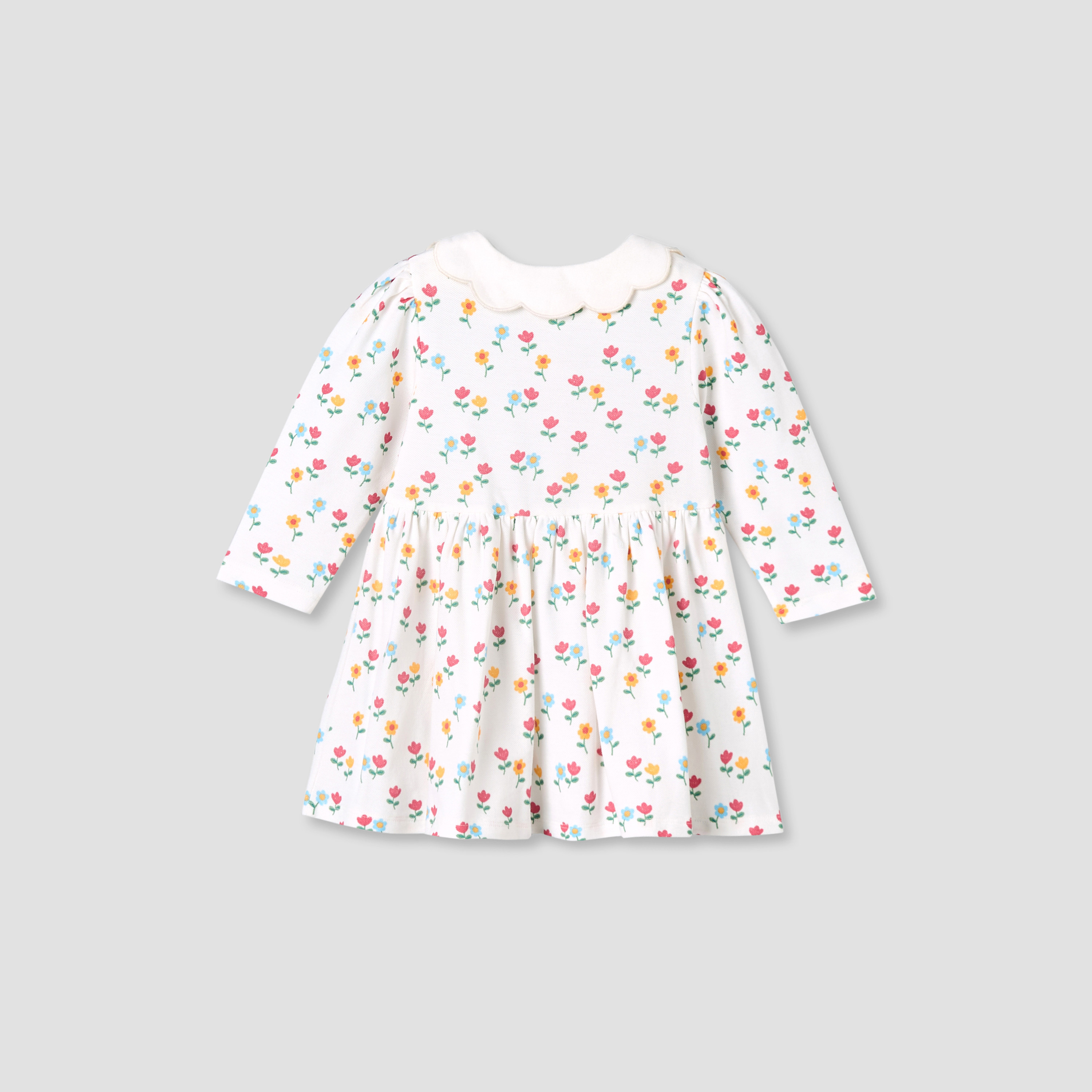 Juniors Scallop Round Neck Long Sleeves Dress with Floral Print-baby-girls-clothing-dressesandjumpsuits-image-3