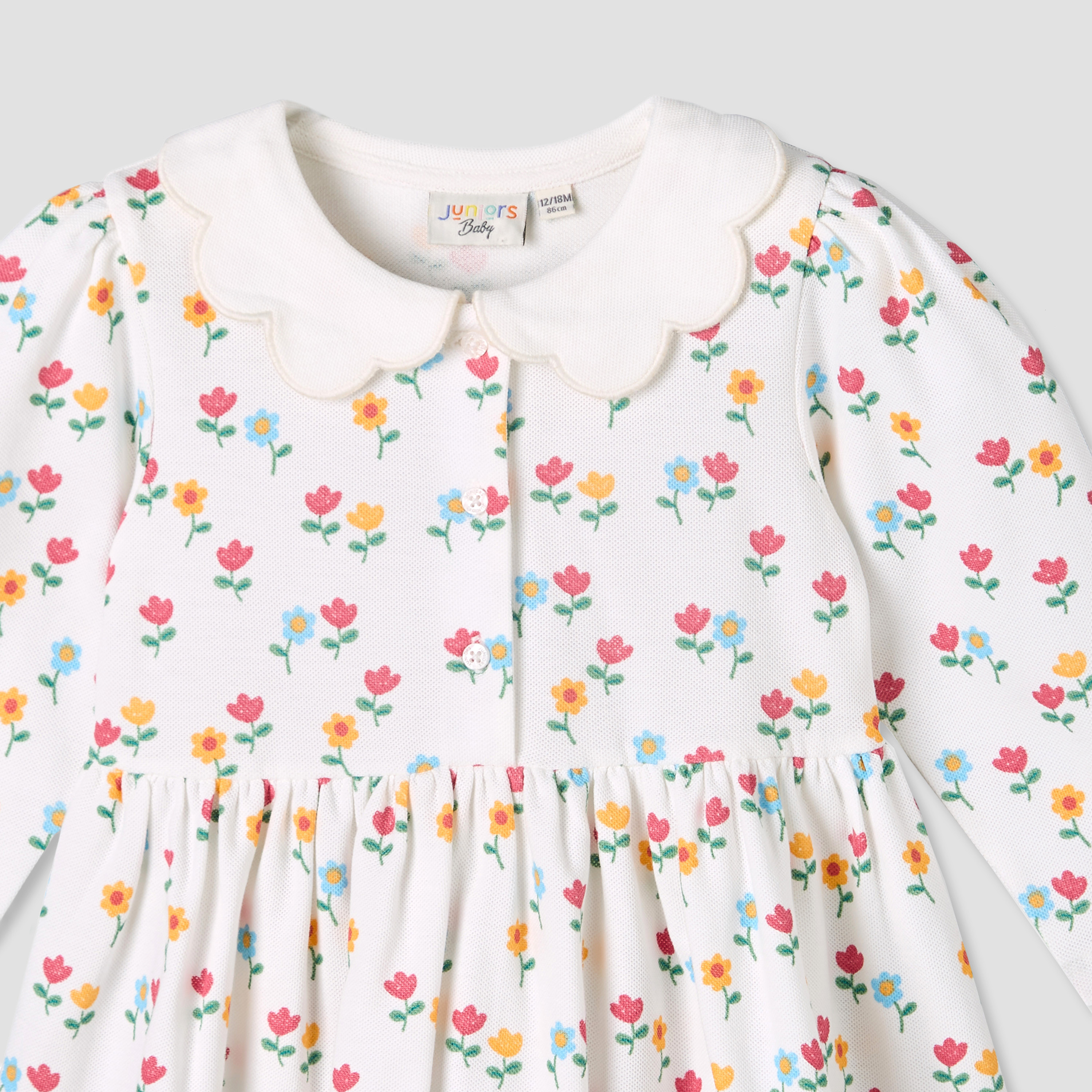 Juniors Scallop Round Neck Long Sleeves Dress with Floral Print-baby-girls-clothing-dressesandjumpsuits-image-4
