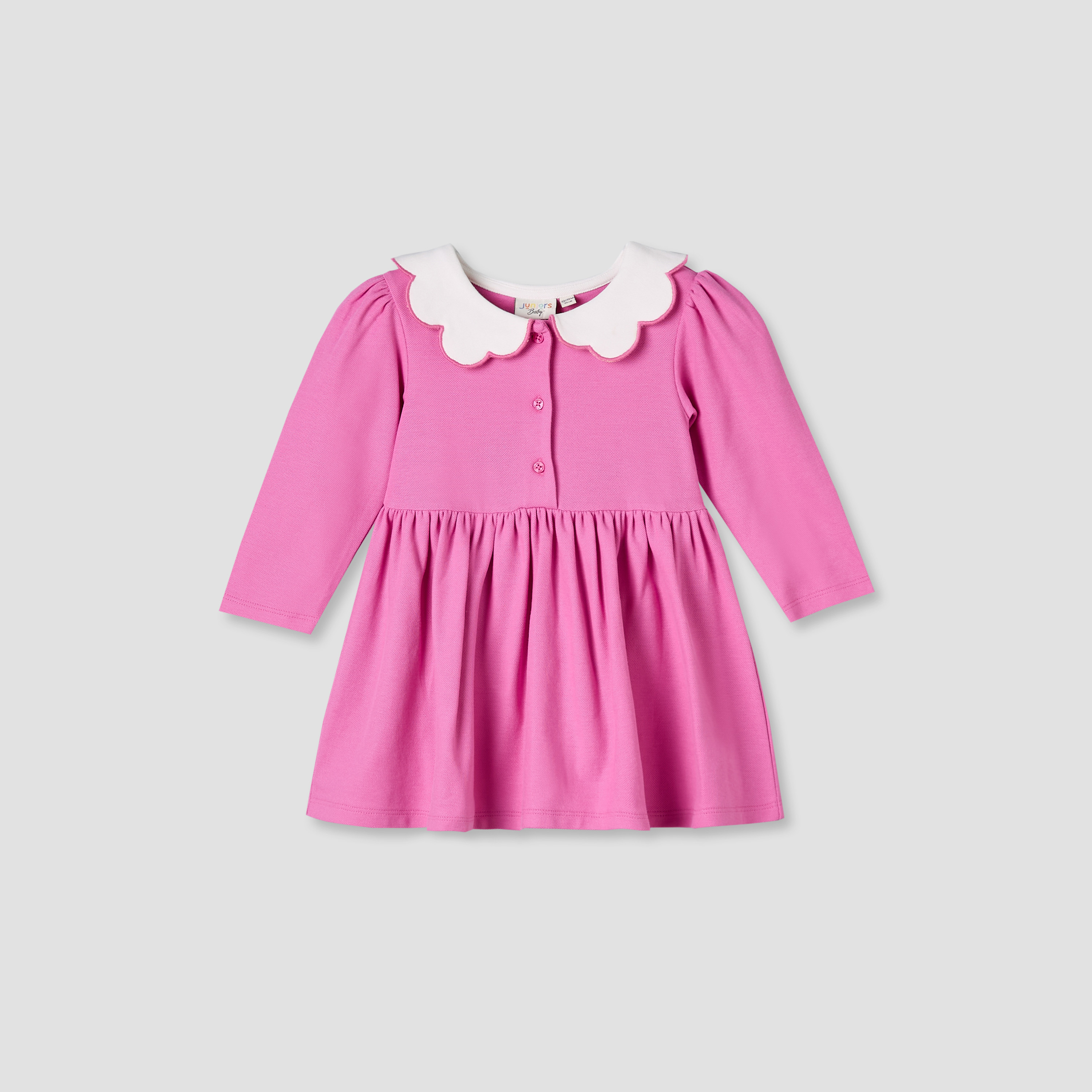 Junior Scallop Neck Long Sleeves A-line Dress with Gathered Detail-baby-girls-clothing-dressesandjumpsuits-image-2