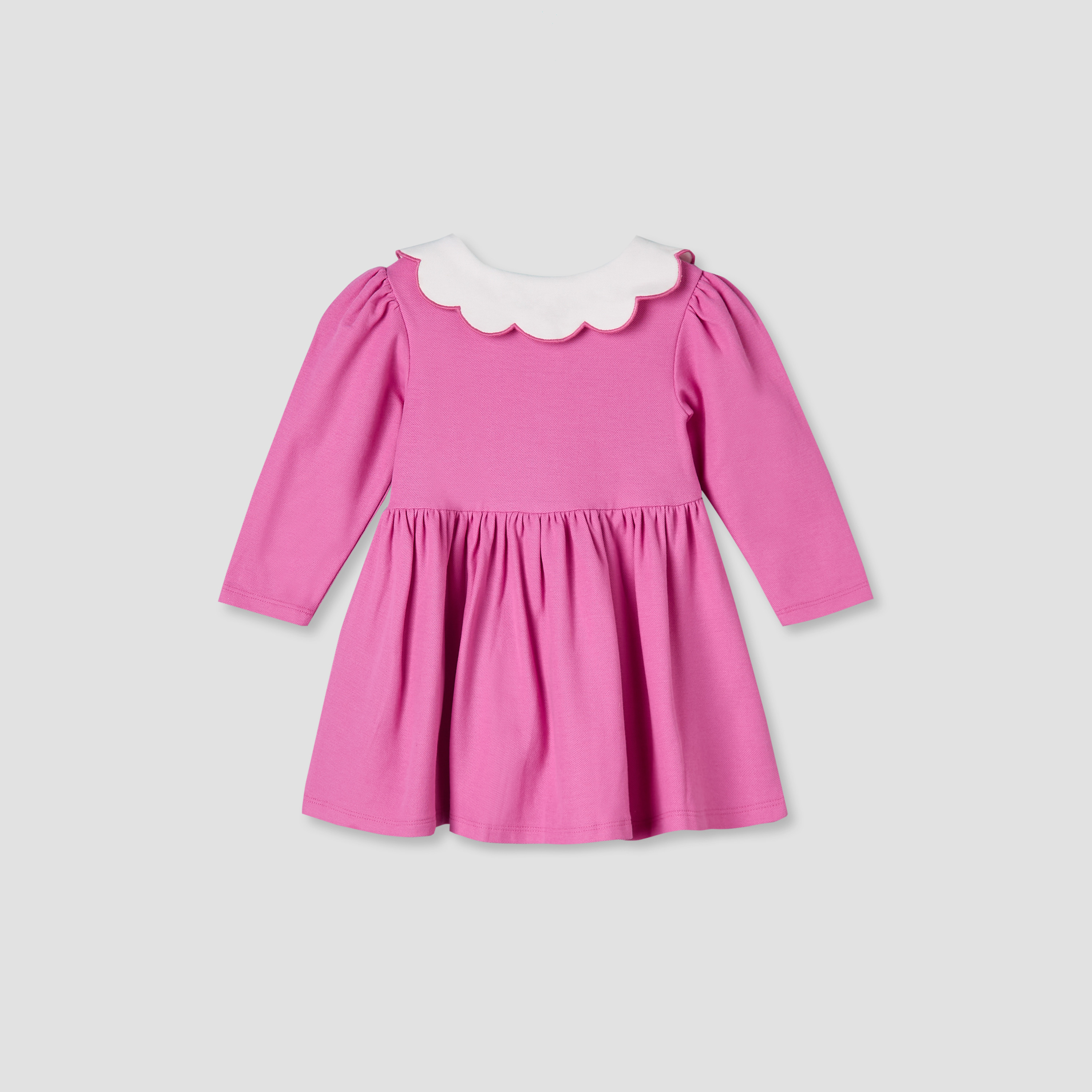 Junior Scallop Neck Long Sleeves A-line Dress with Gathered Detail-baby-girls-clothing-dressesandjumpsuits-image-3
