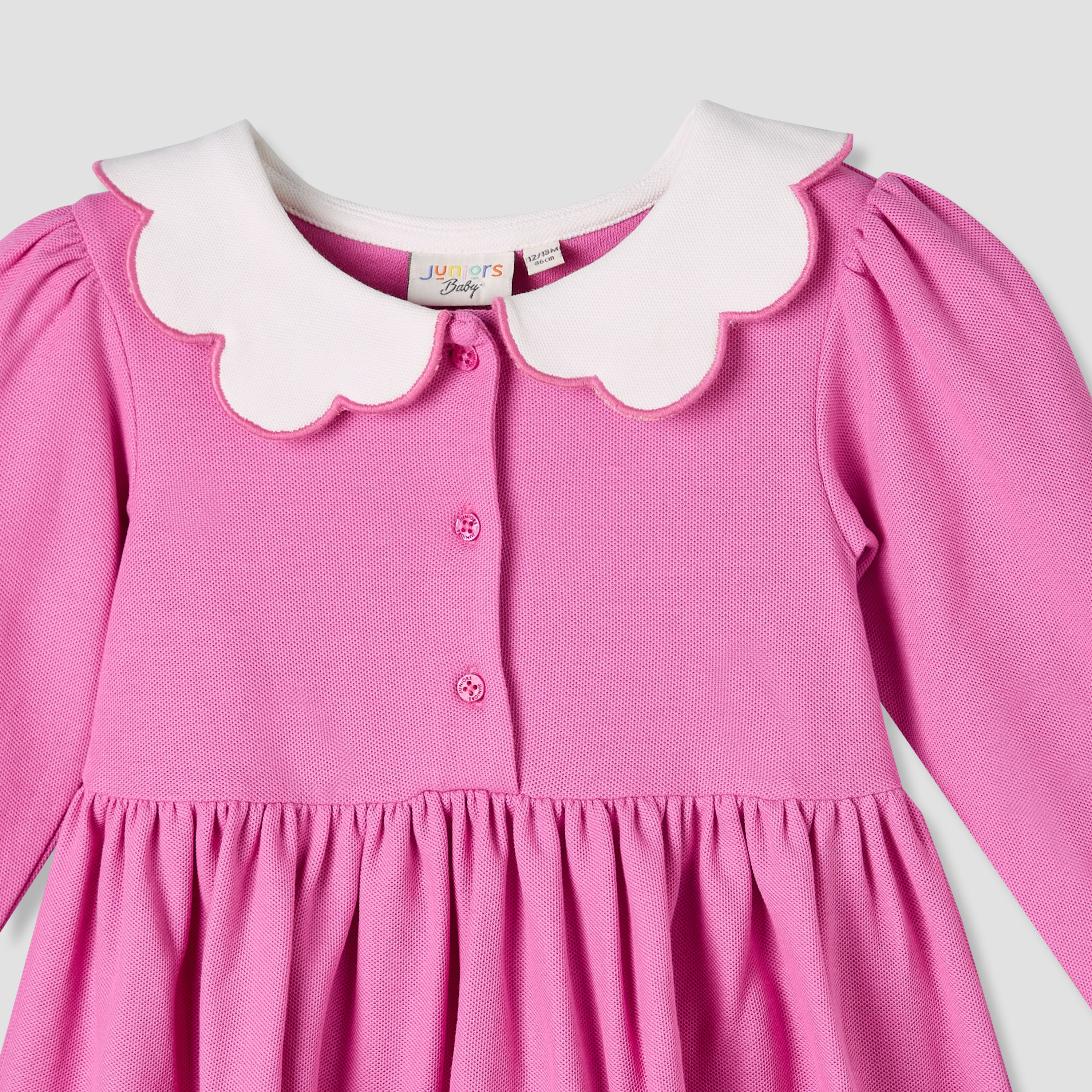Junior Scallop Neck Long Sleeves A-line Dress with Gathered Detail-baby-girls-clothing-dressesandjumpsuits-image-4