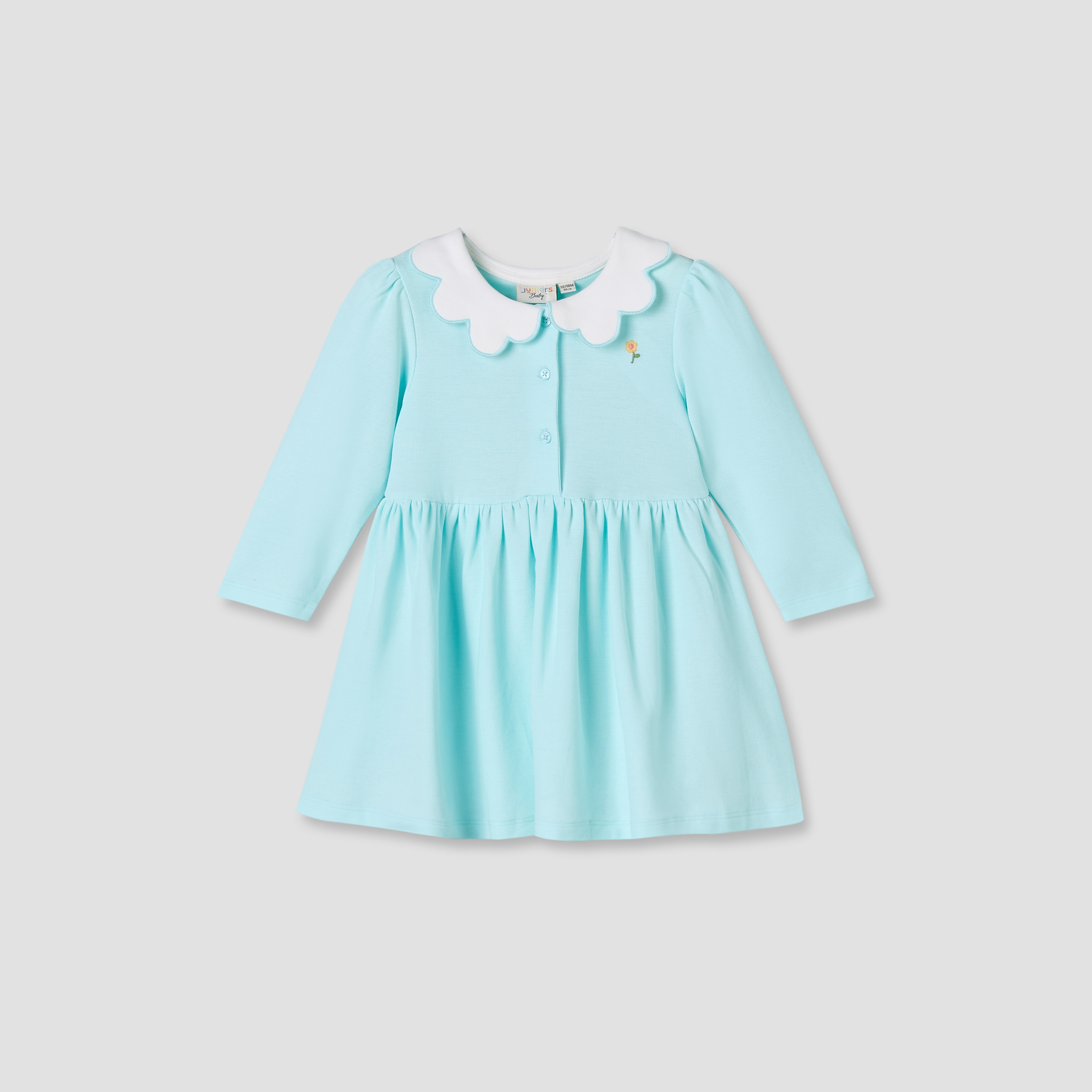 فستان إيه لاين بياقة صدفية وأكمام طويلة وتطريز زهري من جونيورز-baby-girls-clothing-dressesandjumpsuits-image-4