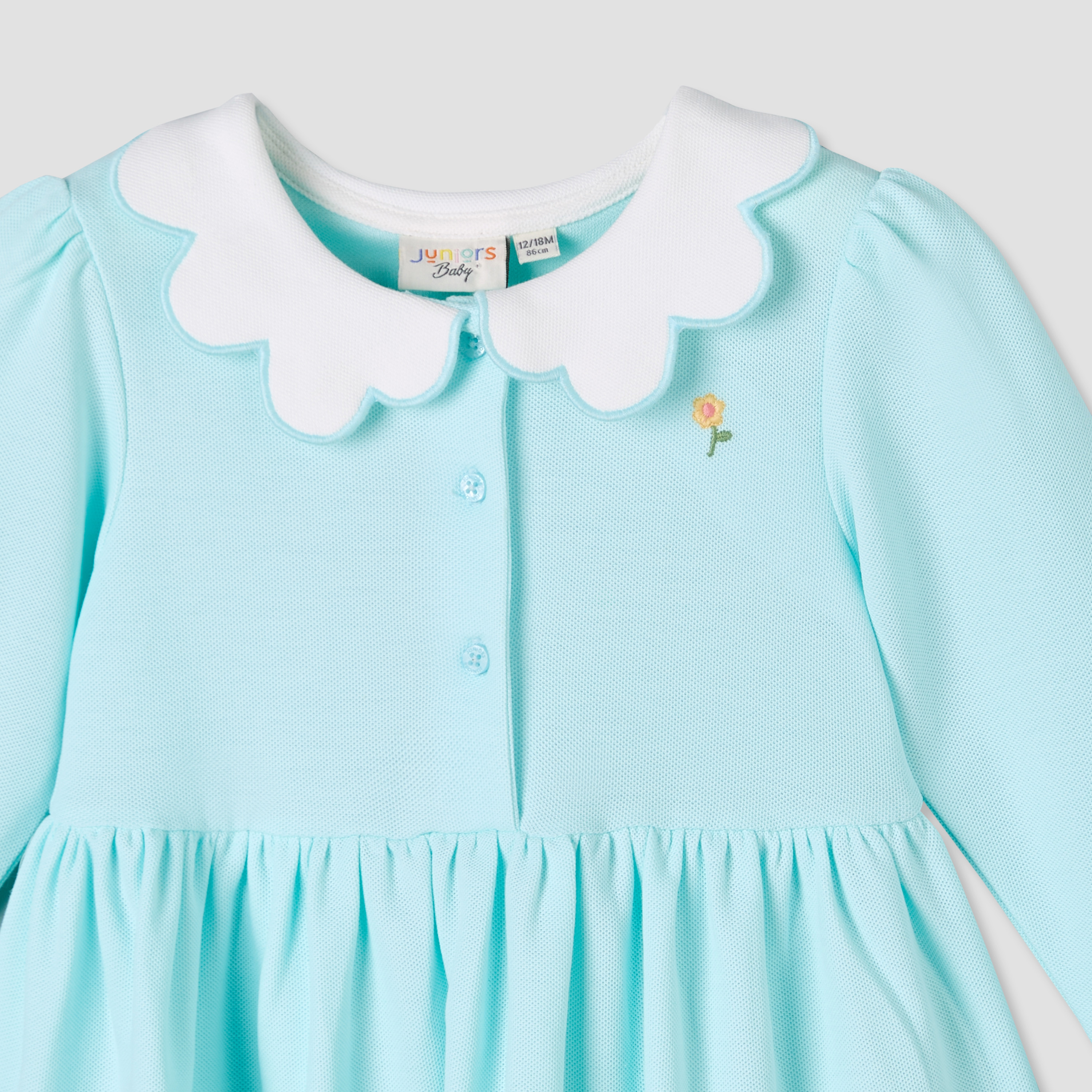 فستان إيه لاين بياقة صدفية وأكمام طويلة وتطريز زهري من جونيورز-baby-girls-clothing-dressesandjumpsuits-image-2