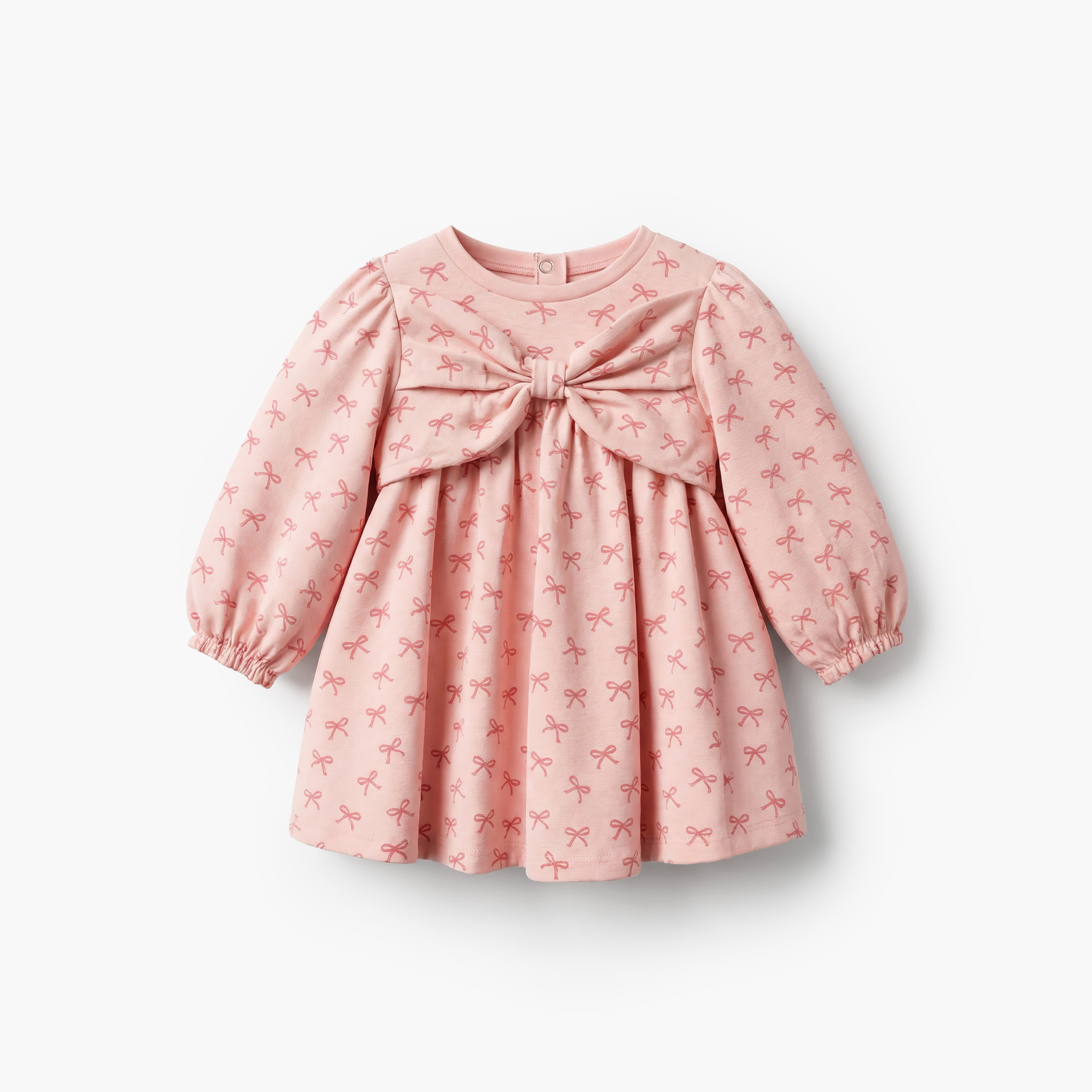 Juniors Round Neck Long Sleeves A-line Dress with Bow Print-baby-girls-clothing-dressesandjumpsuits-image-2