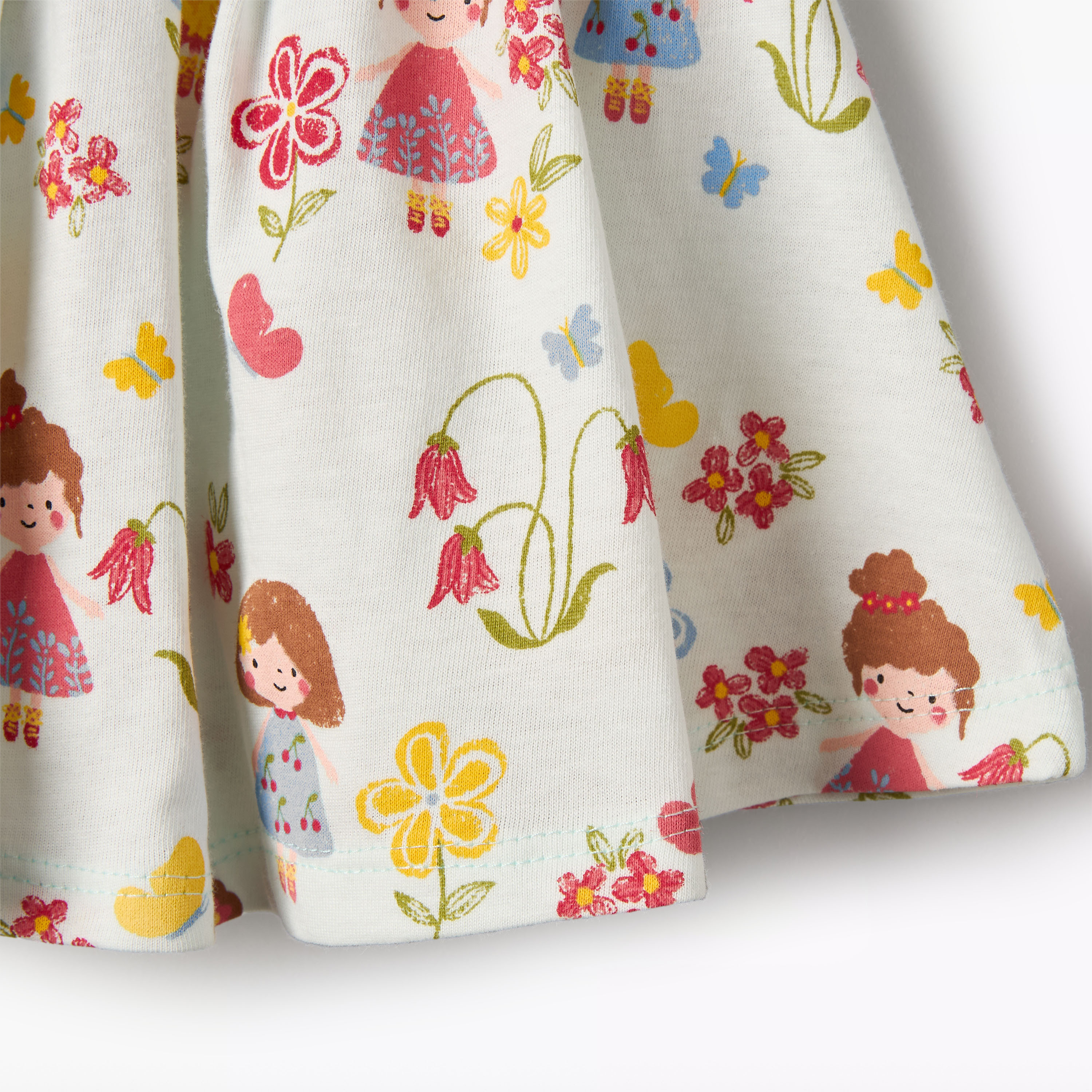 فستان بياقة مستديرة وأكمام قصيرة وطبعات وتفاصيل فيونكة من جونيورز-baby-girls-clothing-dressesandjumpsuits-image-1