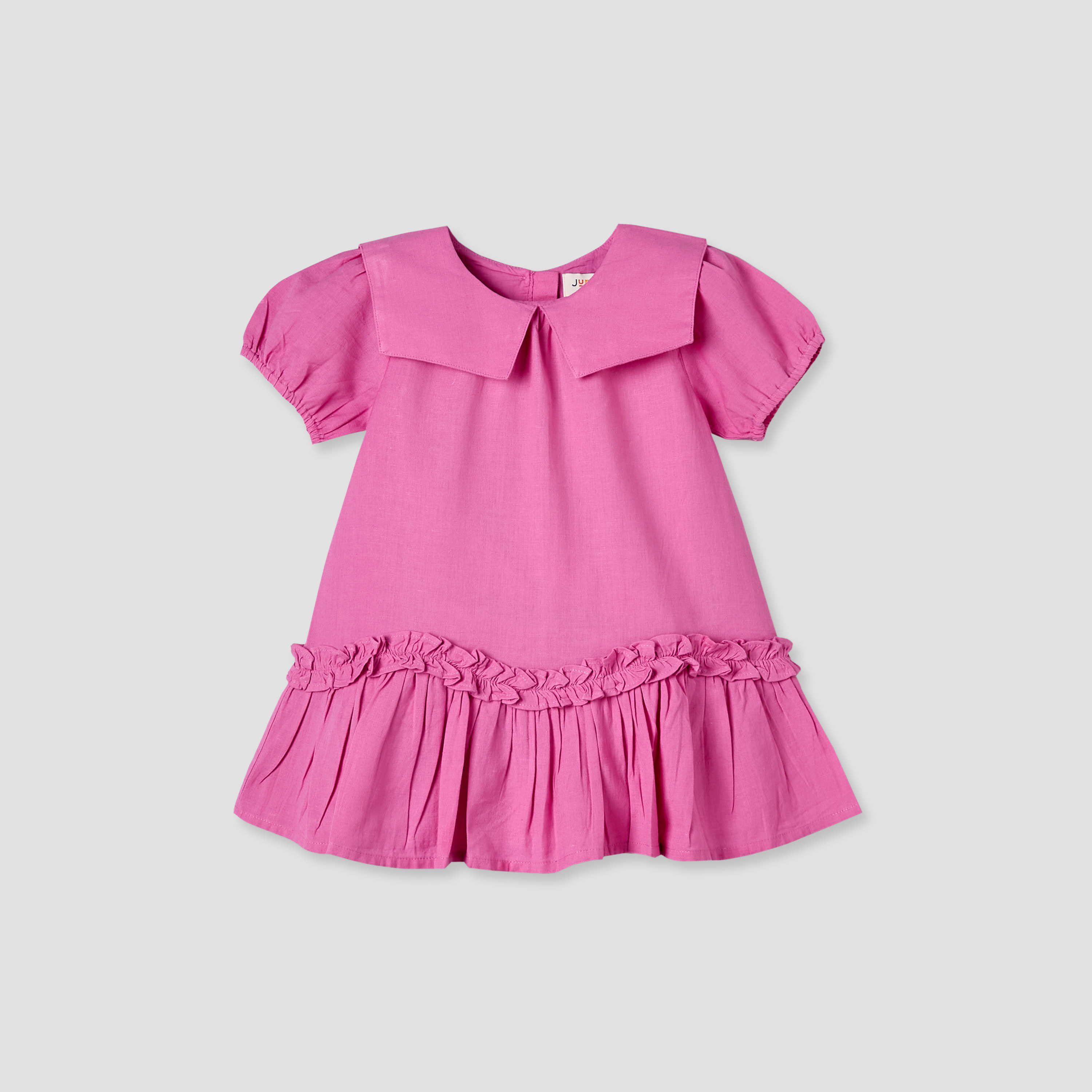 Juniors Sailor Collar Long Sleeves Drop Waist Dress with Checked Floral Design-baby-girls-clothing-dressesandjumpsuits-image-2