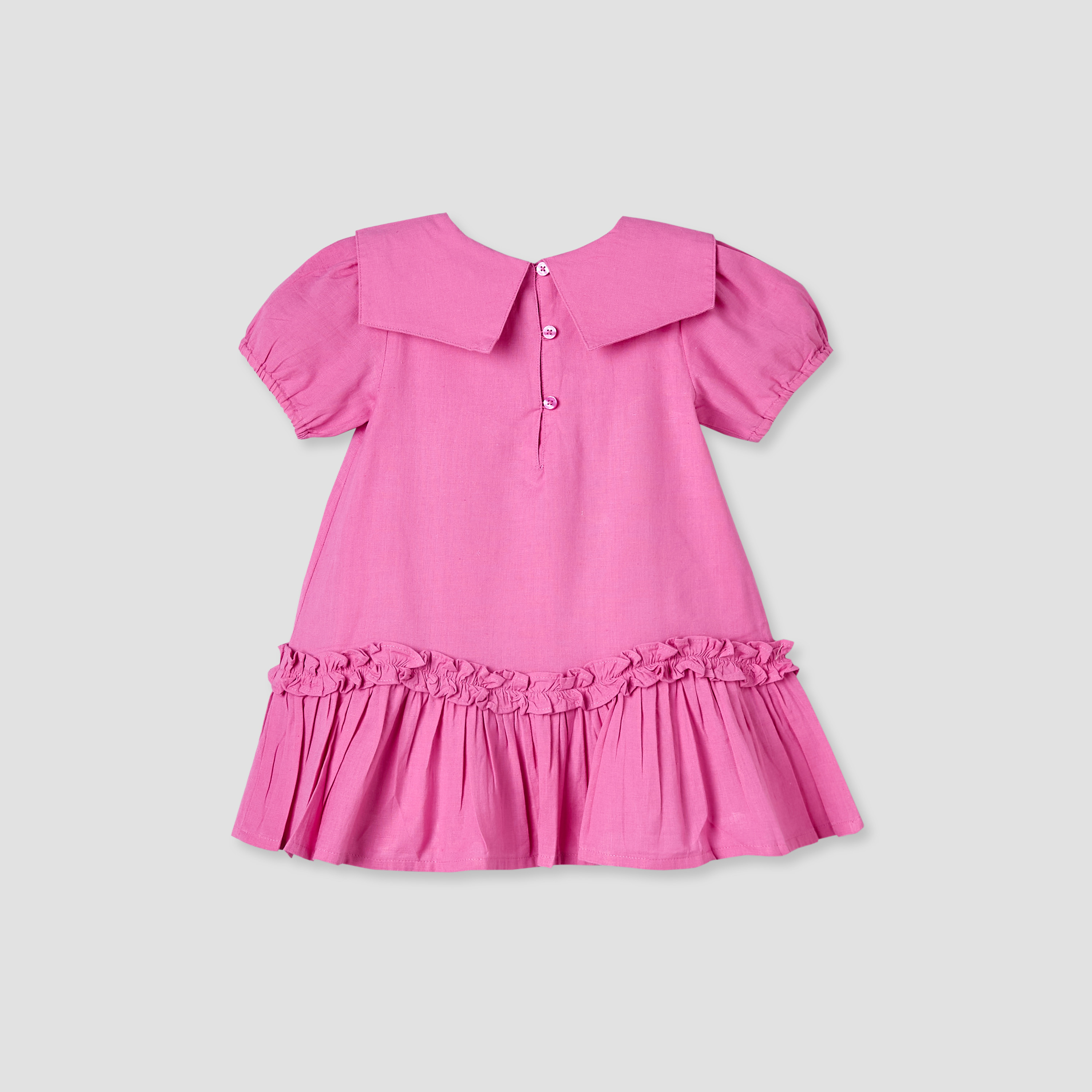 Juniors Sailor Collar Long Sleeves Drop Waist Dress with Checked Floral Design-baby-girls-clothing-dressesandjumpsuits-image-3