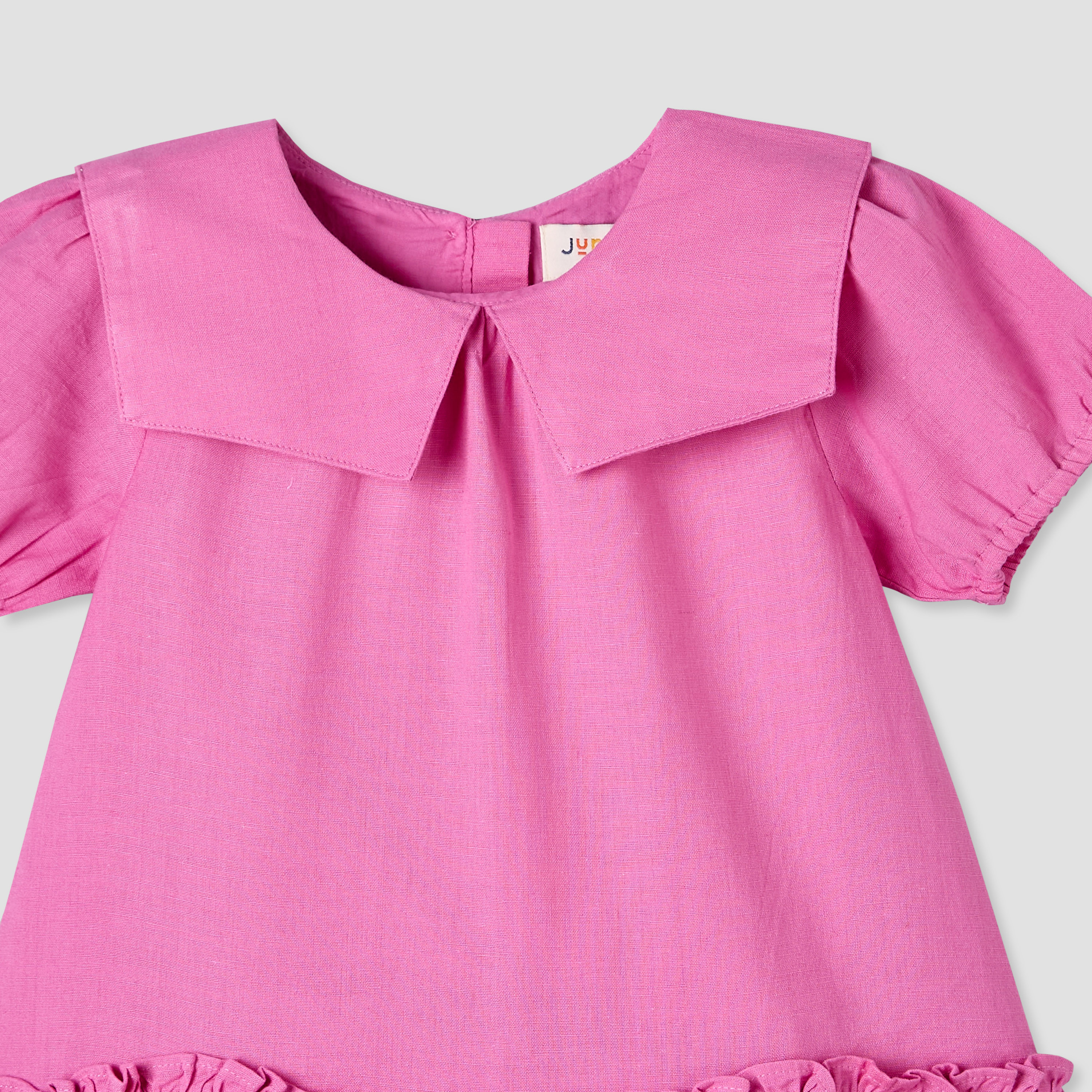 Juniors Sailor Collar Long Sleeves Drop Waist Dress with Checked Floral Design-baby-girls-clothing-dressesandjumpsuits-image-4