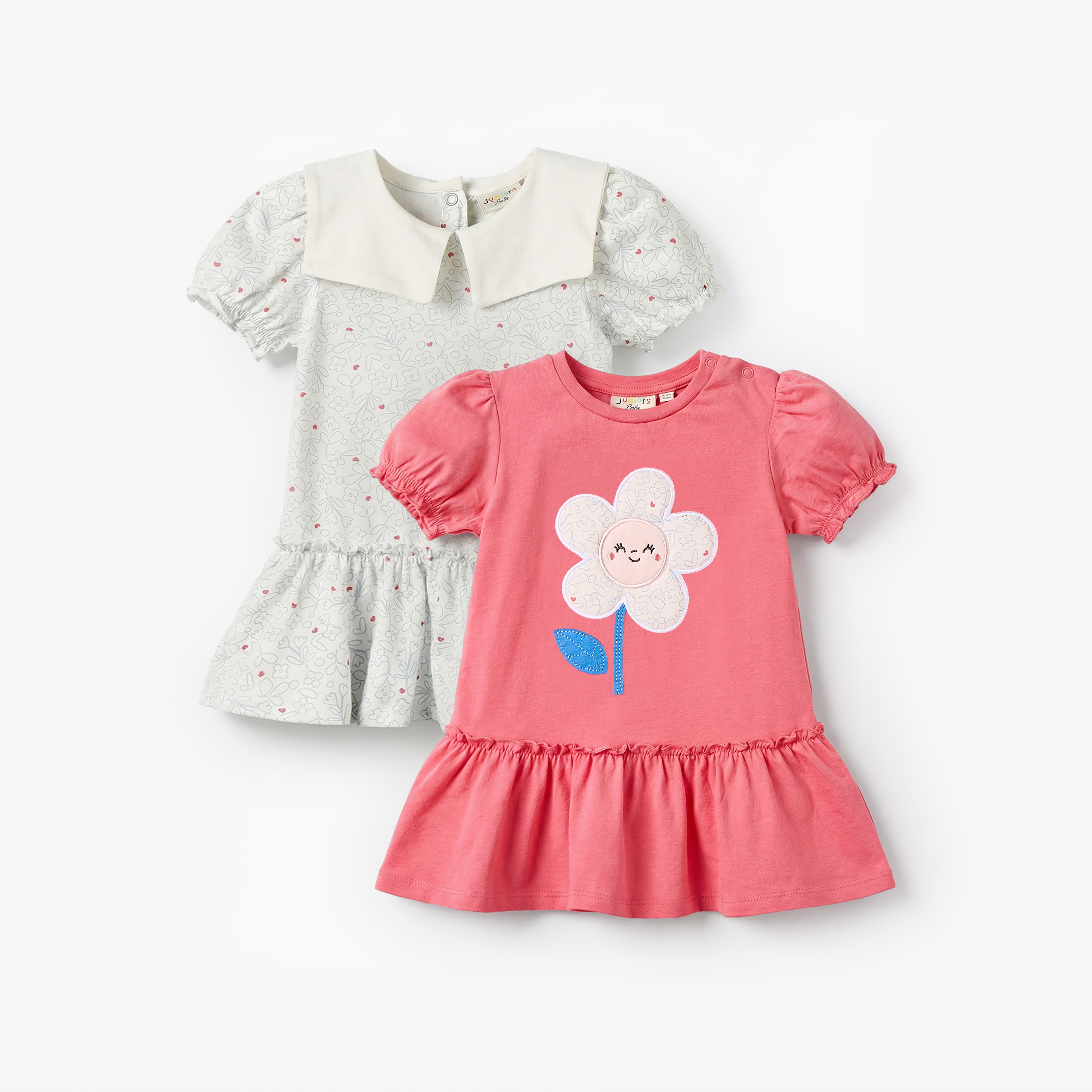 Pack of 2 Juniors Short Sleeves Drop Waist Dress with Print-baby-girls-clothing-dressesandjumpsuits-image-1