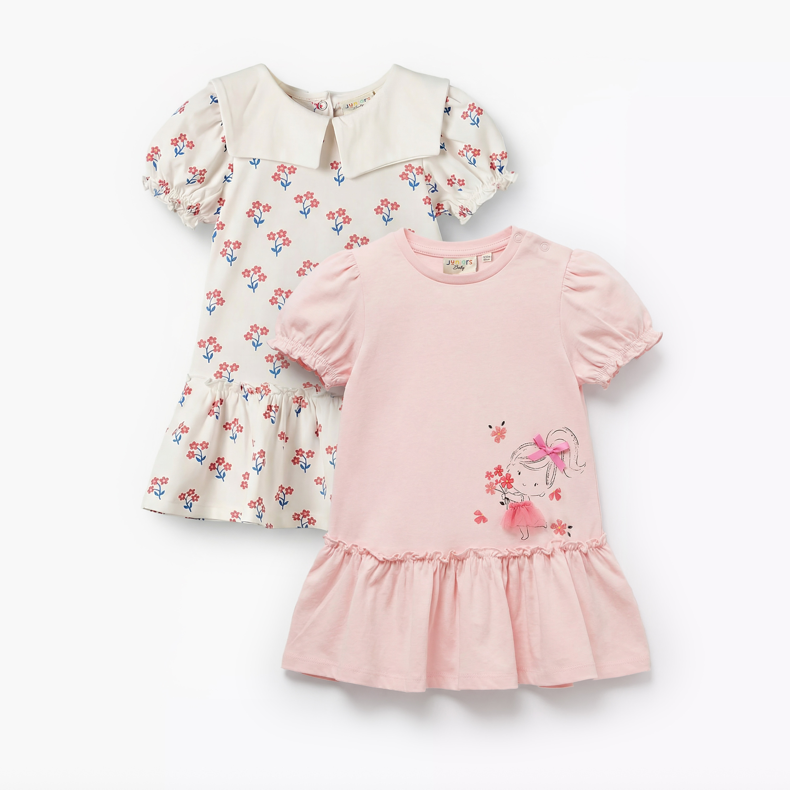 Pack of 2 Juniors Short Sleeves Drop Waist Dress with Print-baby-girls-clothing-dressesandjumpsuits-image-1