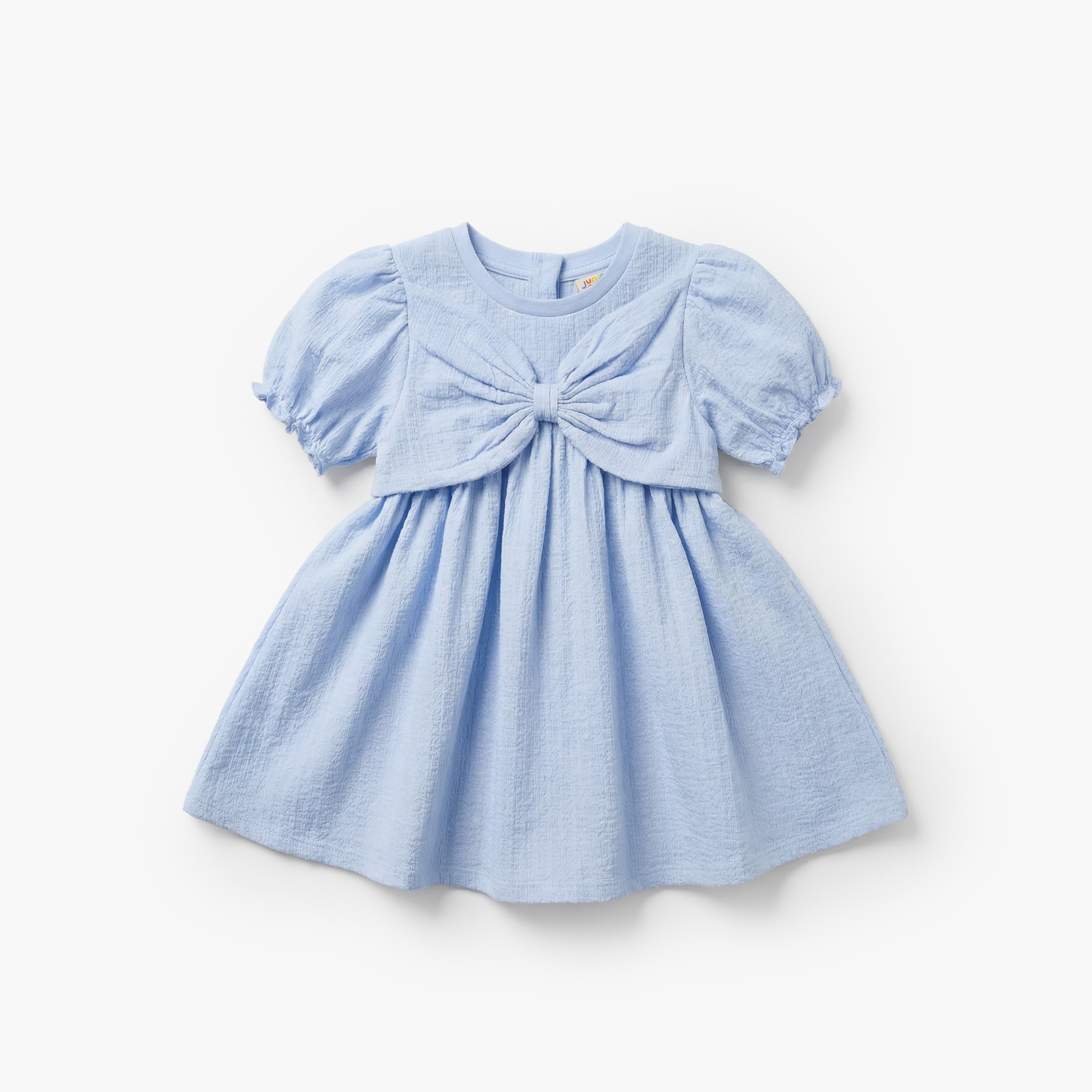 Juniors Round Neck Short Sleeve Dress with Bow Accent-baby-girls-clothing-dressesandjumpsuits-image-2