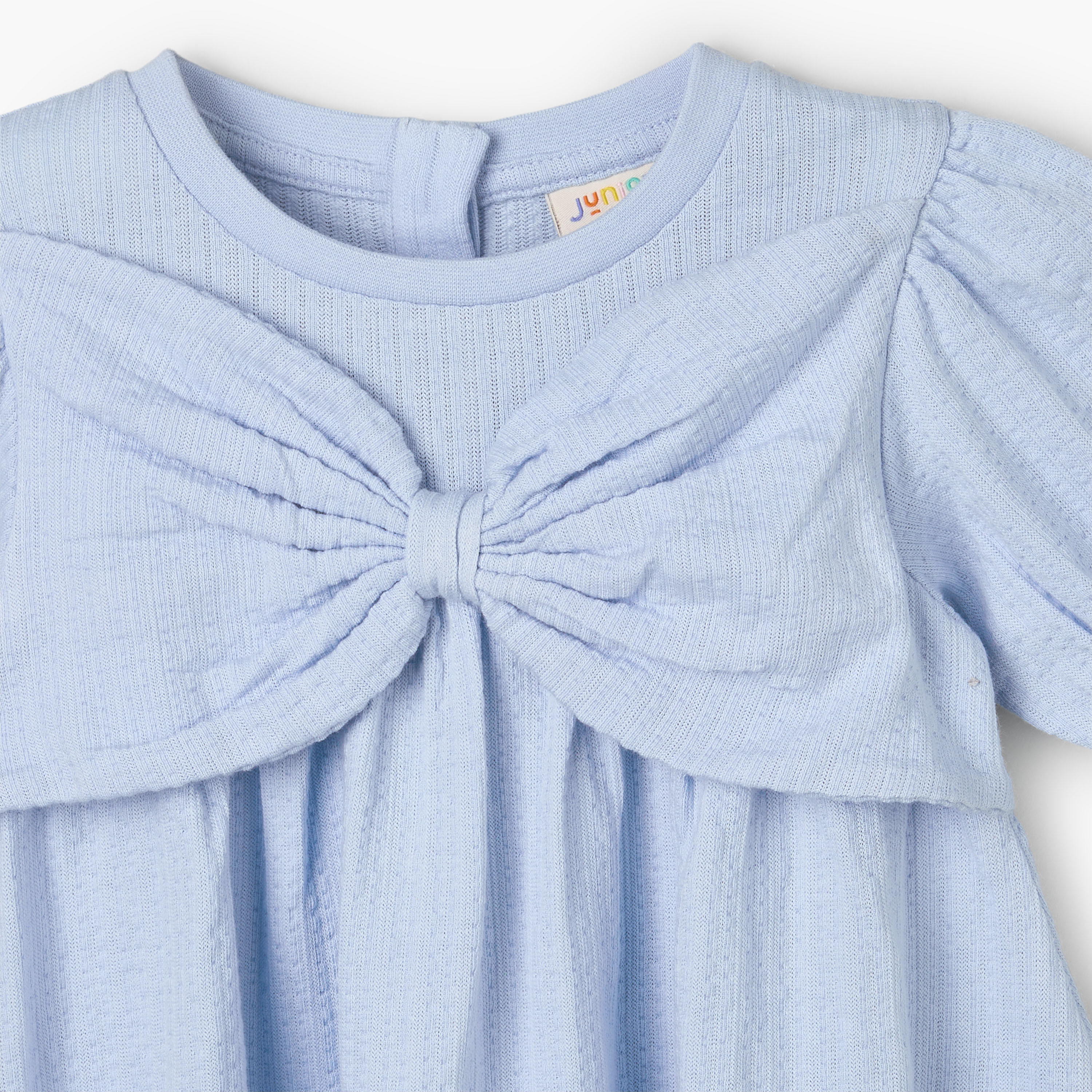 Juniors Round Neck Short Sleeve Dress with Bow Accent-baby-girls-clothing-dressesandjumpsuits-image-4